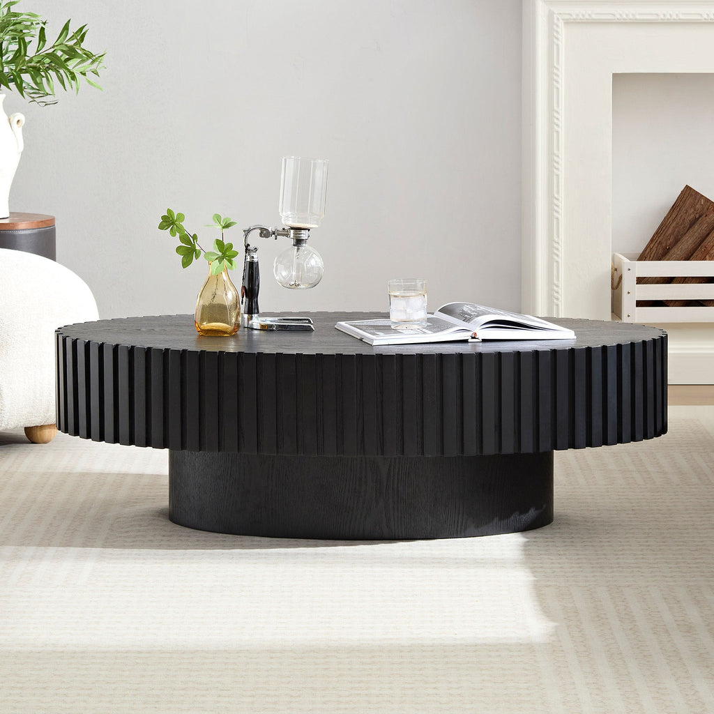 Oval Drum Coffee Table with Pedestal Base — Modern Handcraft Design