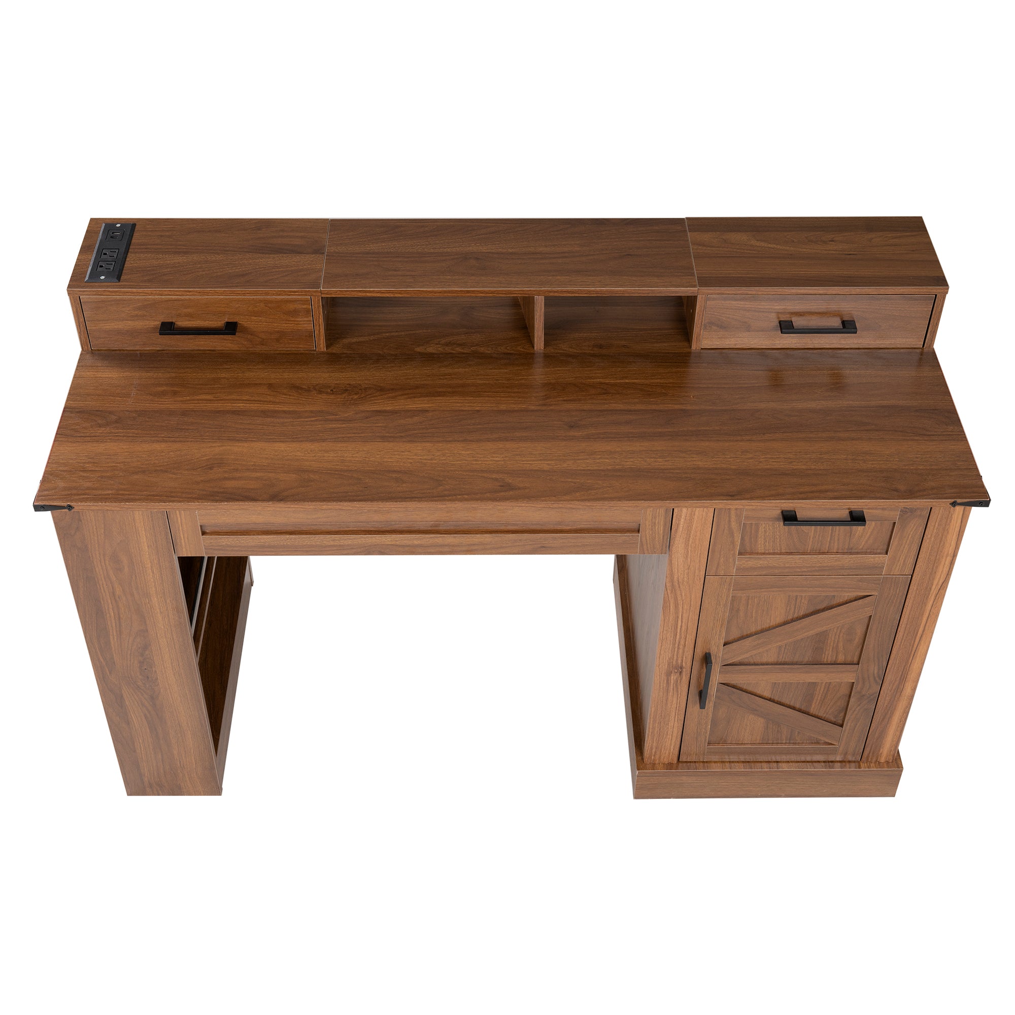 Farmhouse desk charging hub cable management layout