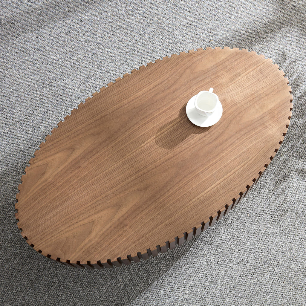 Modern handcraft oval coffee table in living room setting