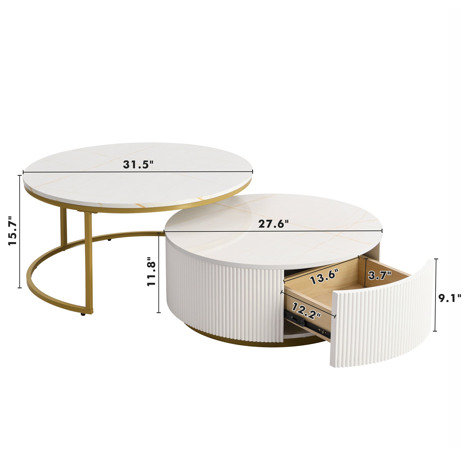Two round nesting tables separated for extra surface area