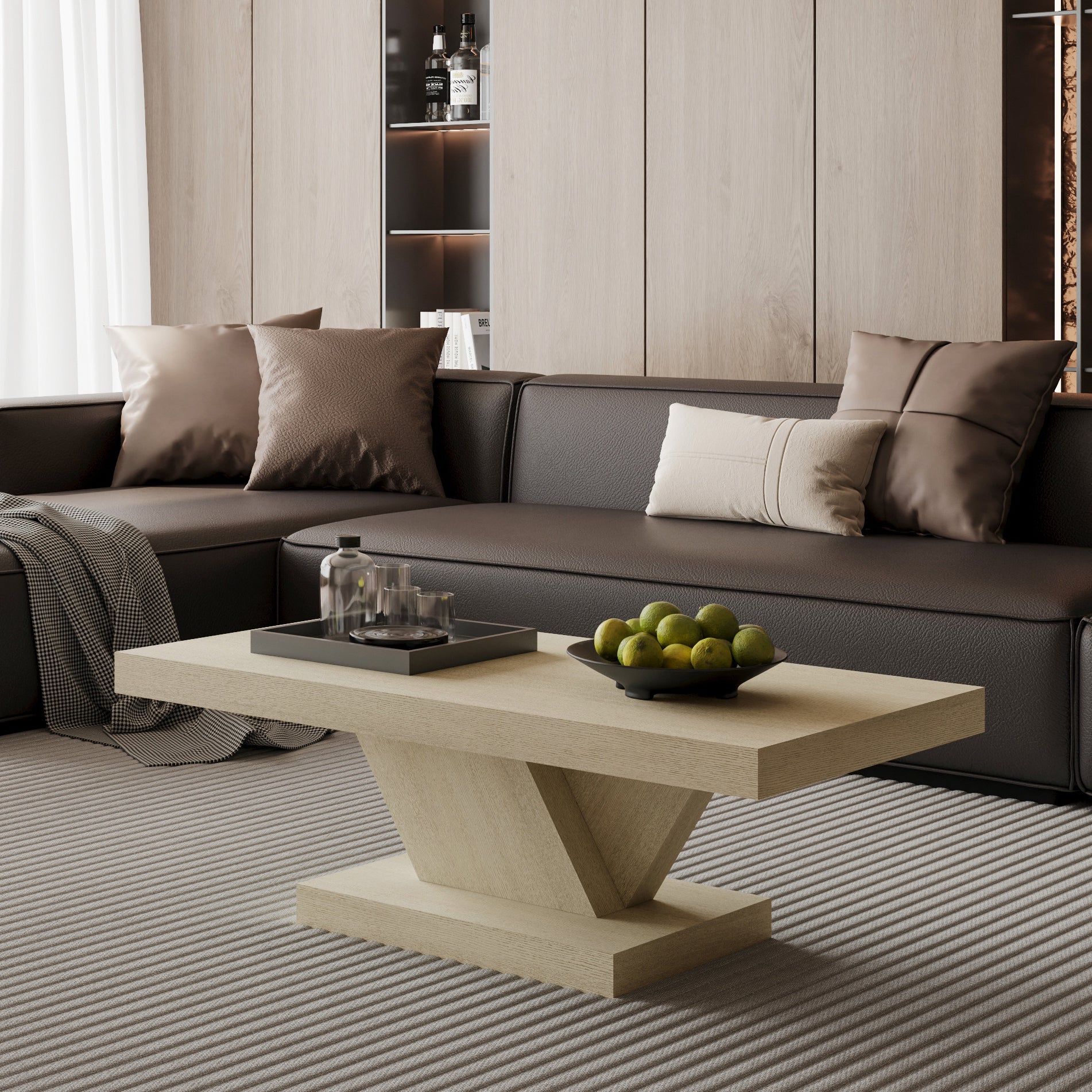 Oak wash cross leg coffee table 47 inch — front view