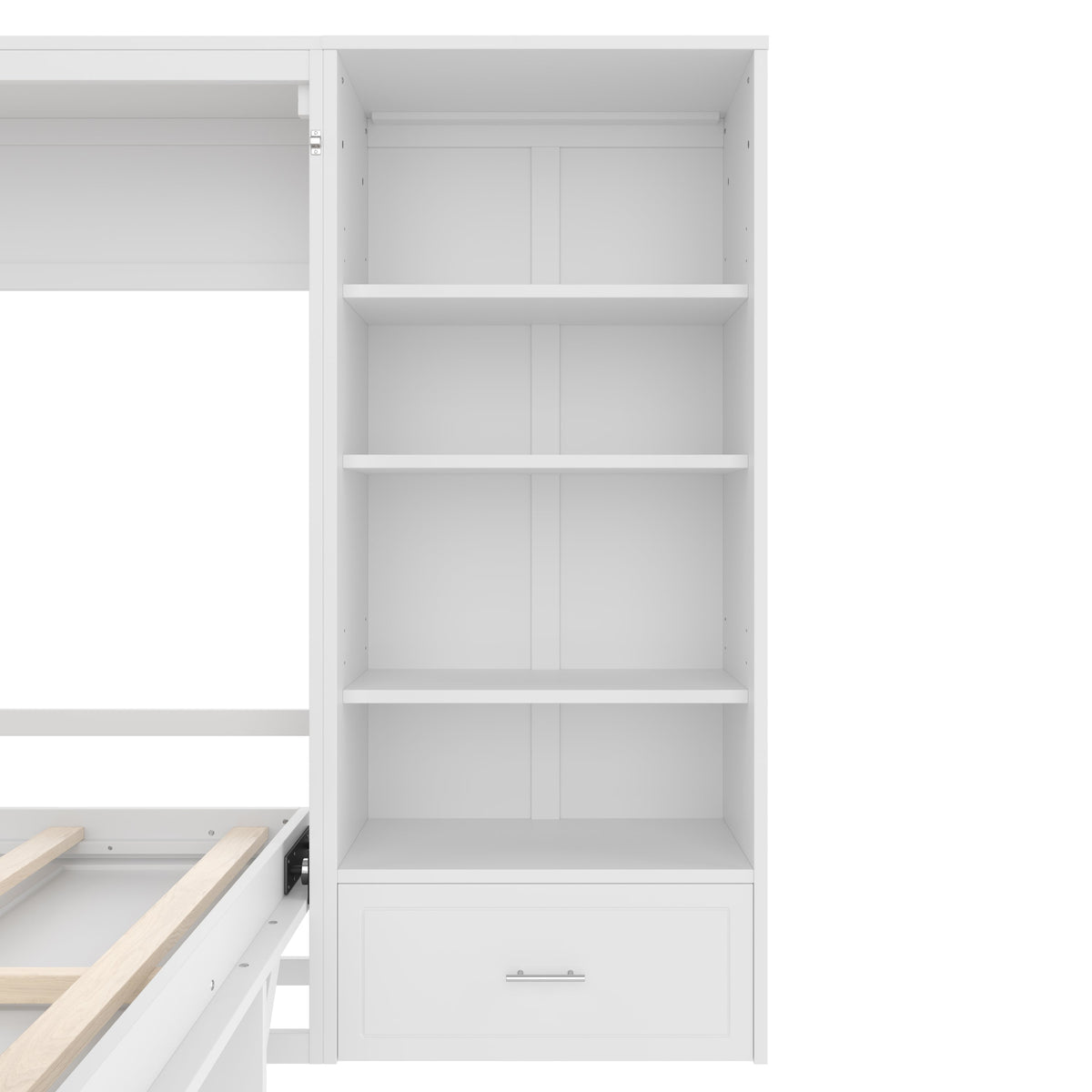 Queen Size Murphy Bed with Height Adjustable Storage Compartments and Shelf, Wall Bed Frame With 1 Drawer, Multifunctional Foldable Platform Bed for Bedroom,Guest Room, Walnut(OLD SKU:N733S309223D)