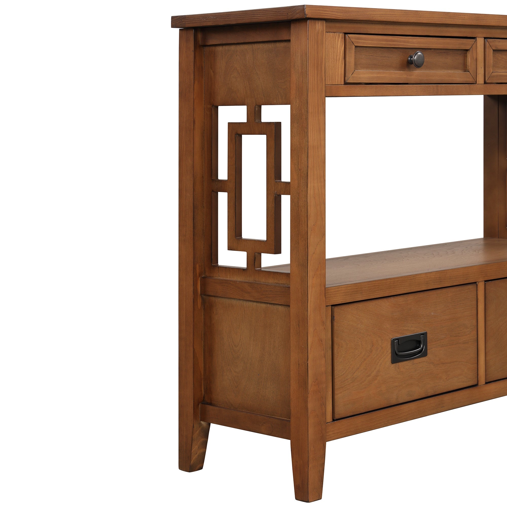 Farmhouse Console Table — 4 Drawers & Open Storage Shelf