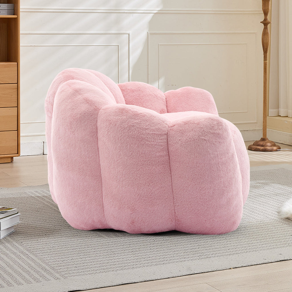 Faux Fur Lotus Compression Bean Bag Floor Chair — Pull Ring, 43.7" Wide
