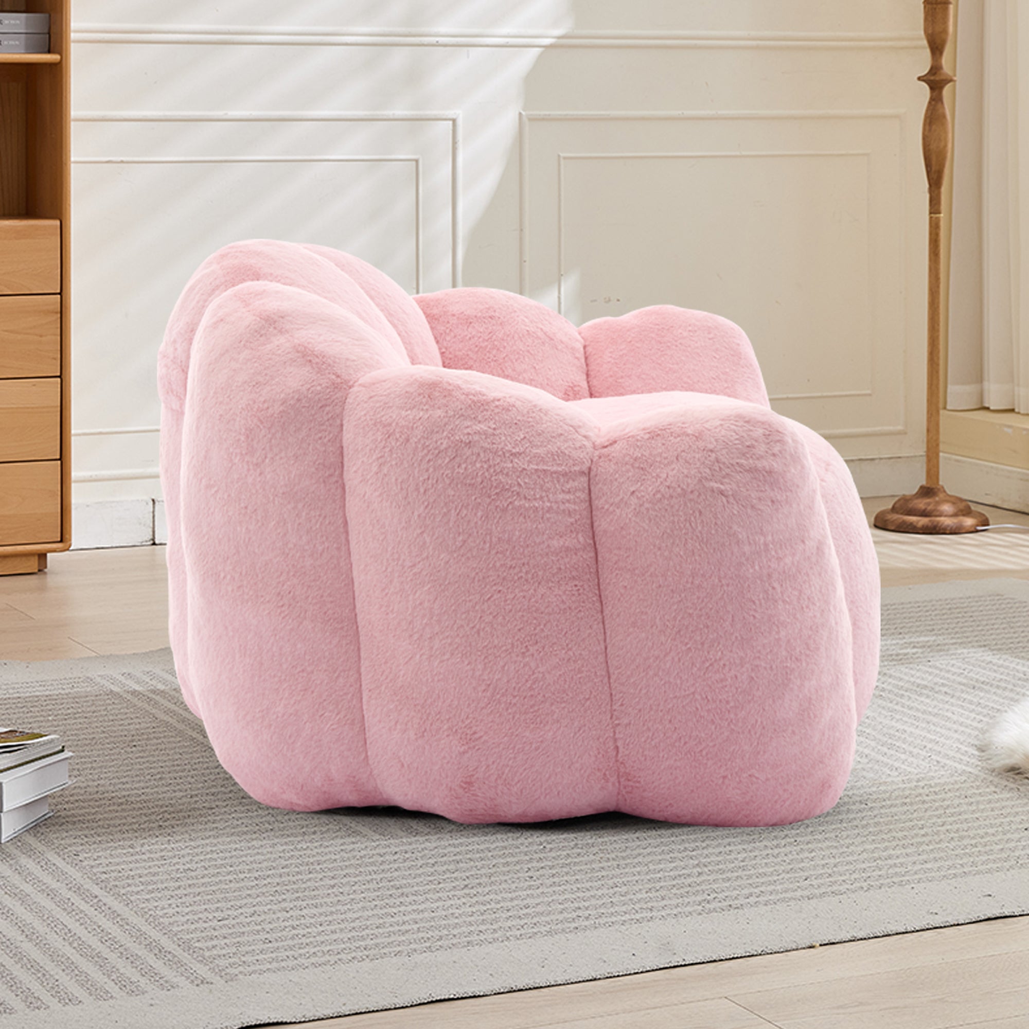 Faux Fur Lotus Compression Bean Bag Floor Chair — Pull Ring, 43.7" Wide