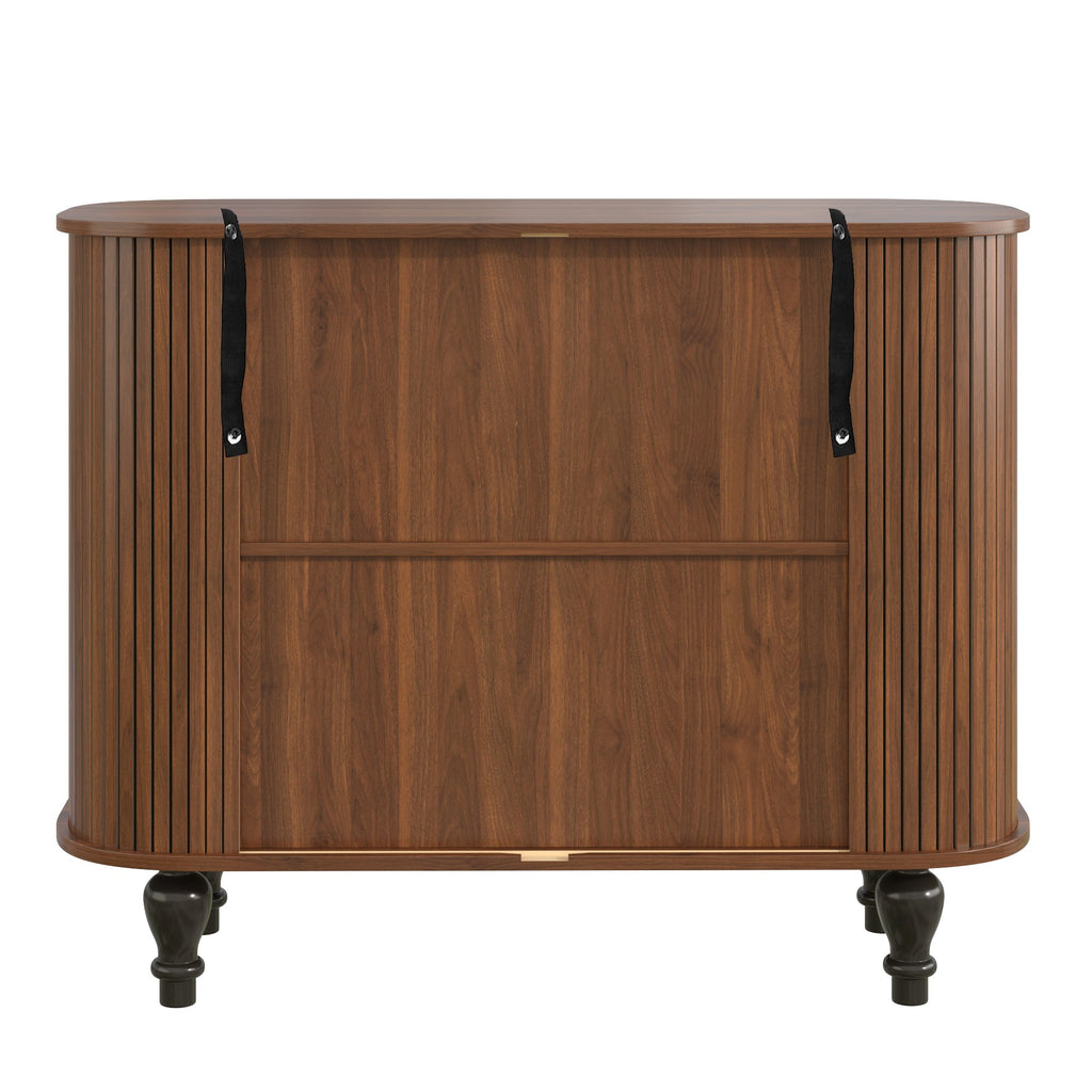 39' Fluted Liquor & Coffee Bar Cabinet with 6 Wine Racks and 3 Glass Holders, Mid-Century Modern Bar Cabinet with A Large Storage Drawer ,4 Hidden Storage Space on the Side , Black