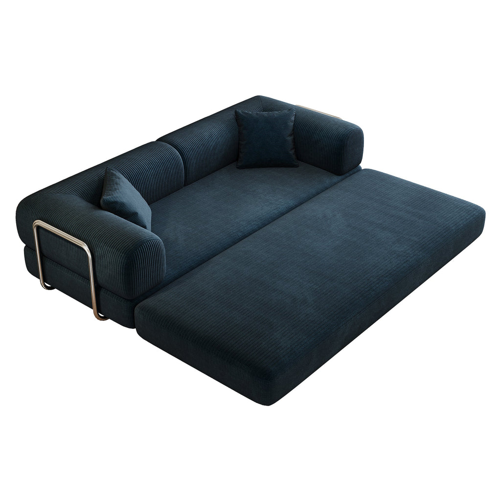 Corduroy Compression Convertible Floor Sofa Bed — Modular Loveseat, 78.8" Wide