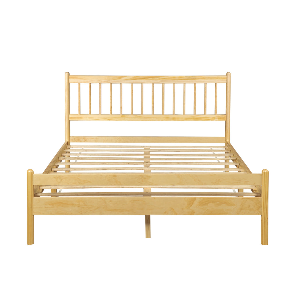 Traditional Style Queen Size Bed with Headboard and Footboard, Pinewood Bed with Strengthened Bed Frame ,Walnut