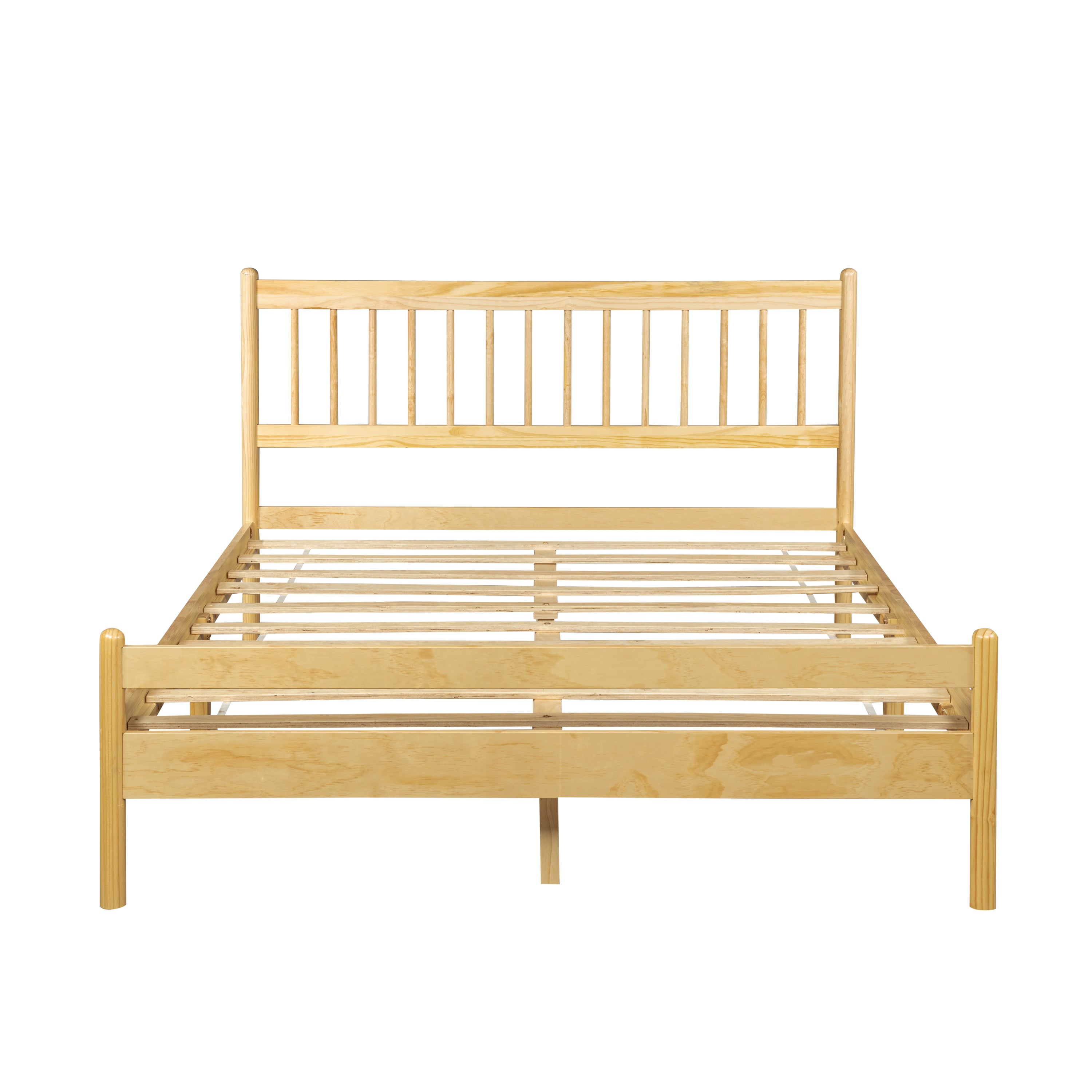 Traditional Style Queen Size Bed with Headboard and Footboard, Pinewood Bed with Strengthened Bed Frame ,Walnut