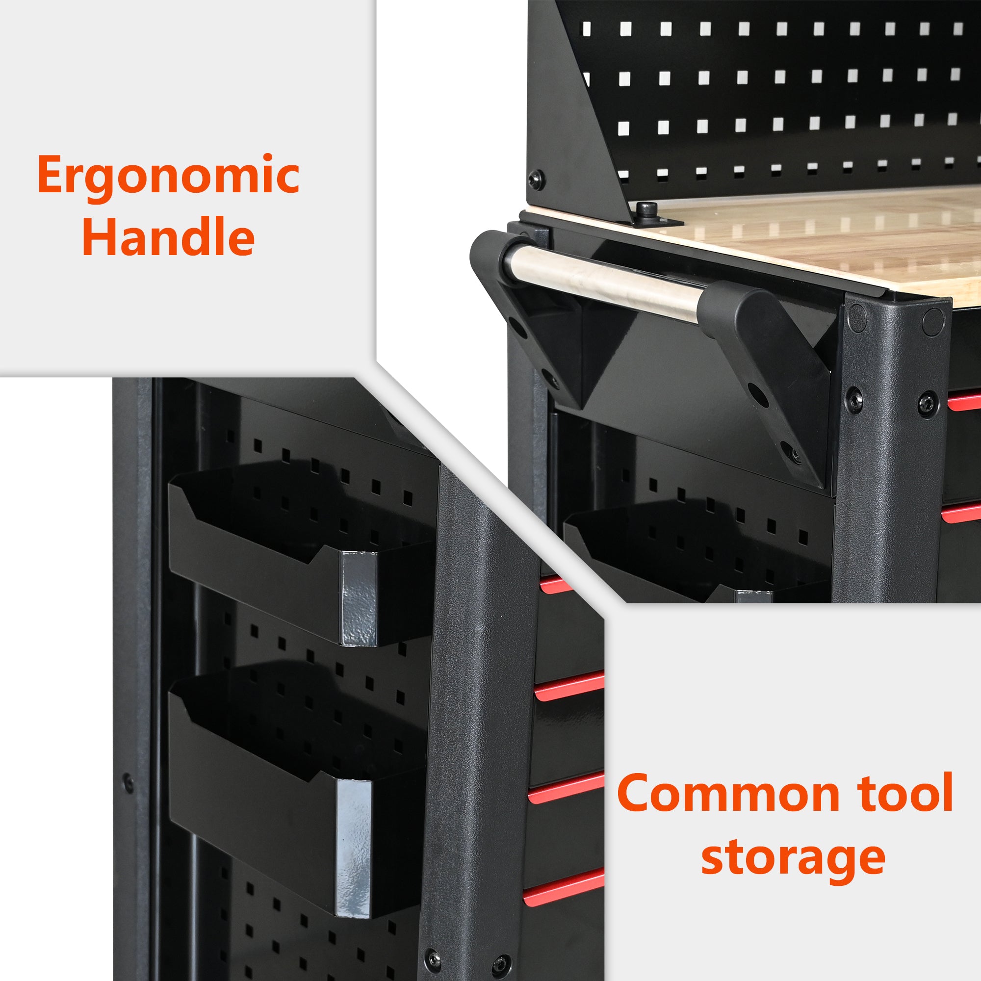 Garage tool storage cart mixed-size drawers full view