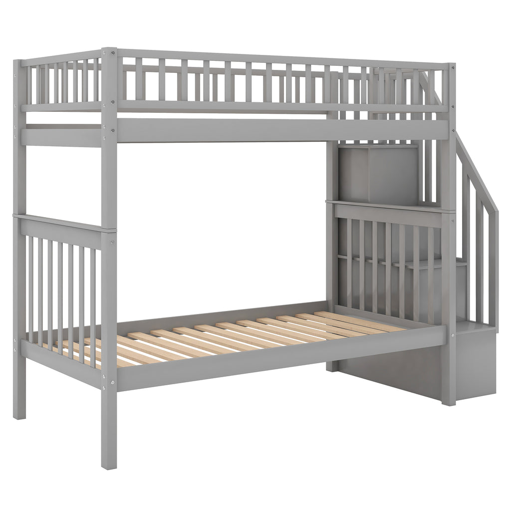 Gray bunk bed in kids bedroom setting