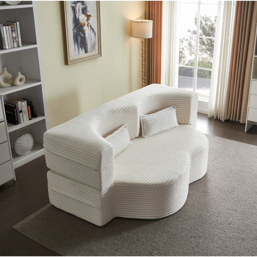 Modern Floor Sofa with 2 Pillows, Convertible Plush Corduroy Foam-Filled Sleeper Sofa Bed,15 ' Full Size Folding Mattress for Living Room, Guest Bed, no assembly required, Light Grey