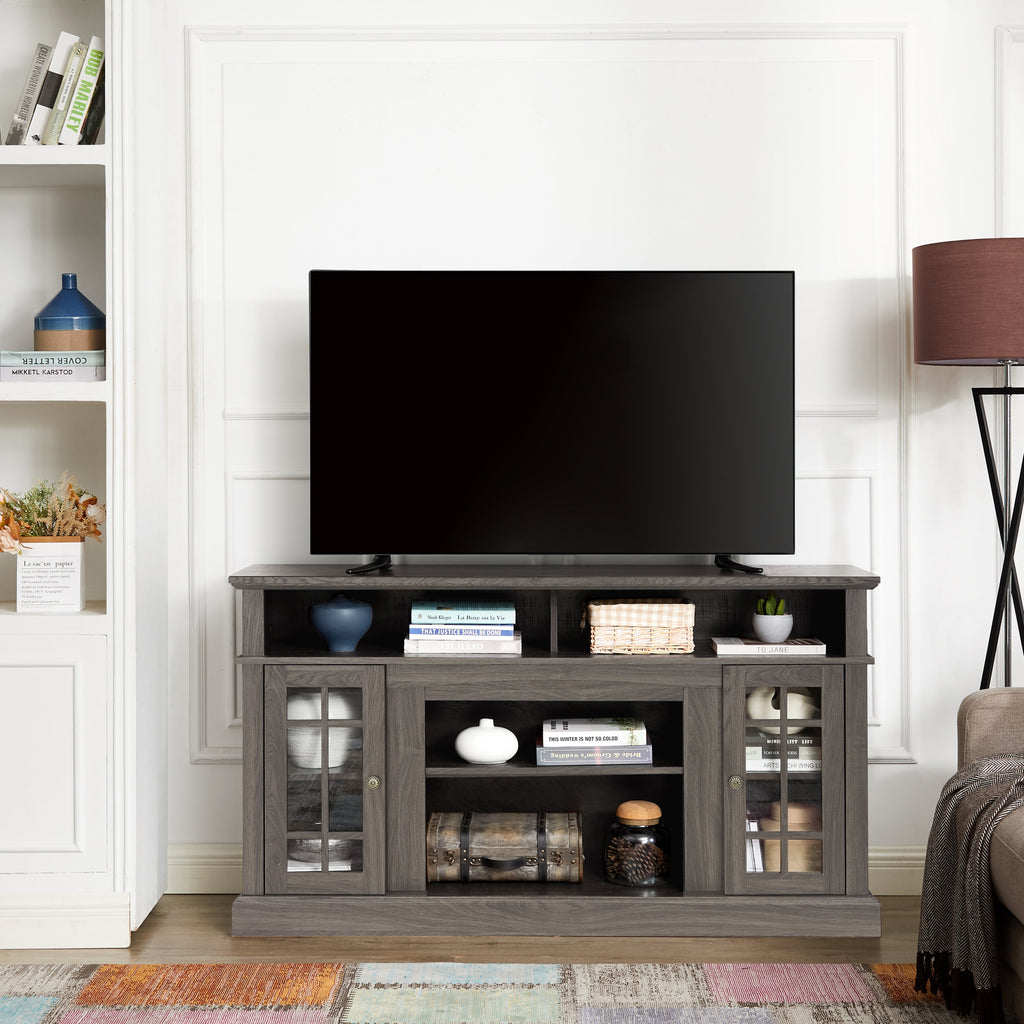 Classic TV Media Stand Modern Entertainment Console for TV Up to 65' with Open and Closed Storage Space, Espresso, 58.25'W*15.75'D*32'H