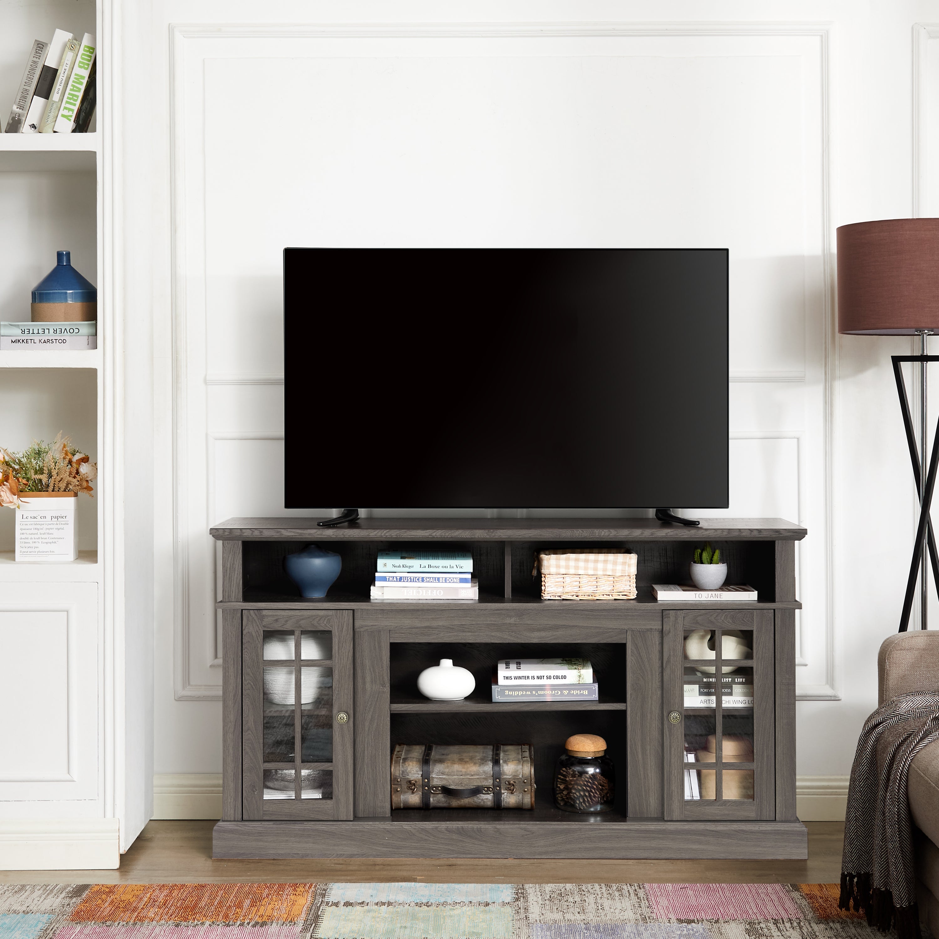 Classic TV Media Stand Modern Entertainment Console for TV Up to 65' with Open and Closed Storage Space, Espresso, 58.25'W*15.75'D*32'H