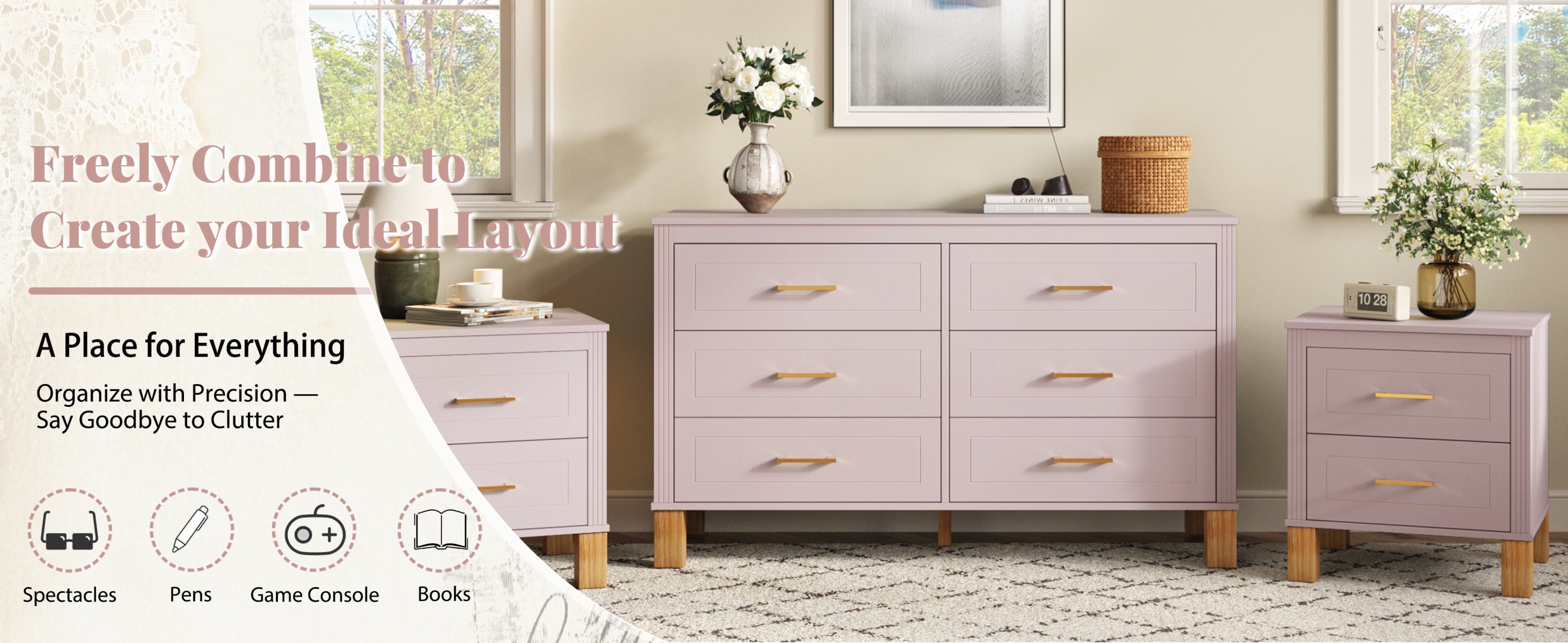 2 Drawer Nightstand, Premium Wood Storage with Elegant Fluted Design, Solid Wood Legs Nightstand with Metal Handle, Tall Bedside Table for Bedroom Living Room, White