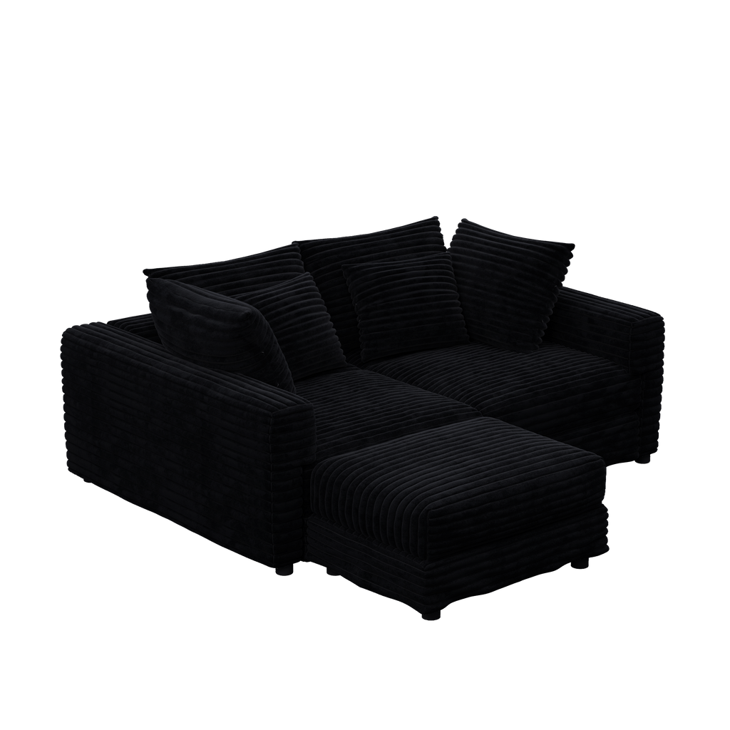 102.4 'Plush Corduroy 4-Seat Sofa,Modern Comfy Upholstered Sofa Cloud Couch,Deep Seat Couches with Soft Pillows and 3 Ottomans,Convertible Sofa Lounge Chair,Black(Old SKU:W1885S00287)
