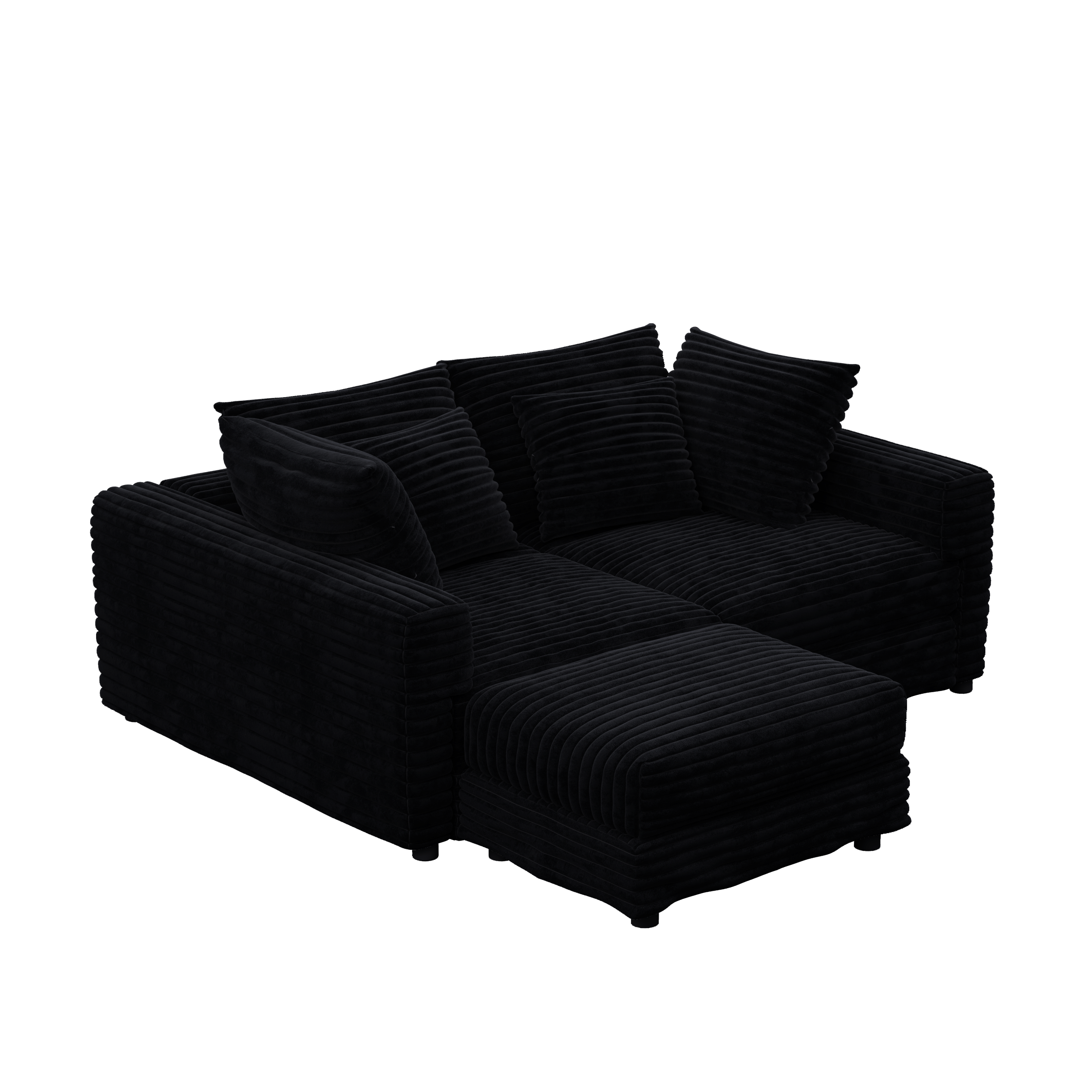 102.4 'Plush Corduroy 4-Seat Sofa,Modern Comfy Upholstered Sofa Cloud Couch,Deep Seat Couches with Soft Pillows and 3 Ottomans,Convertible Sofa Lounge Chair,Black(Old SKU:W1885S00287)