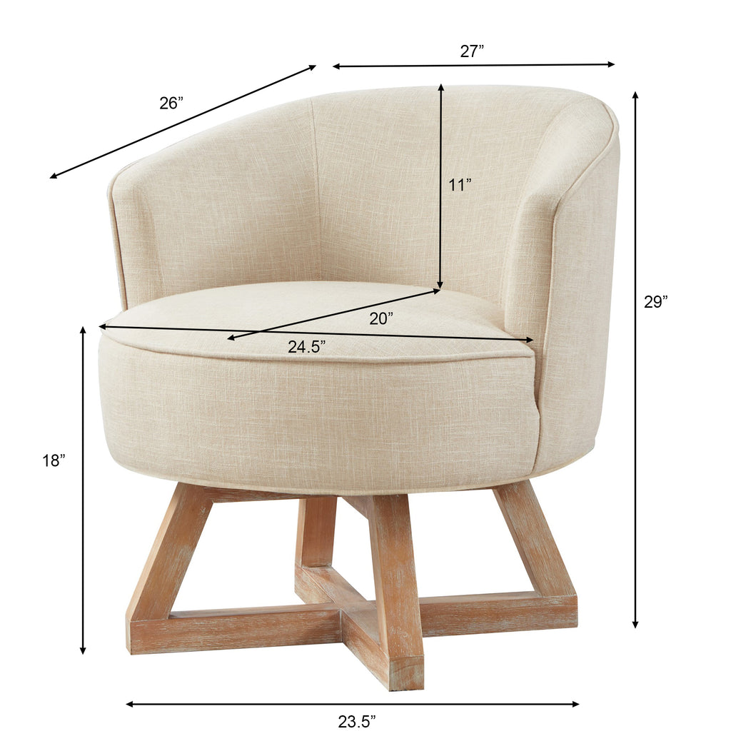 Beige linen accent chair in living room setting