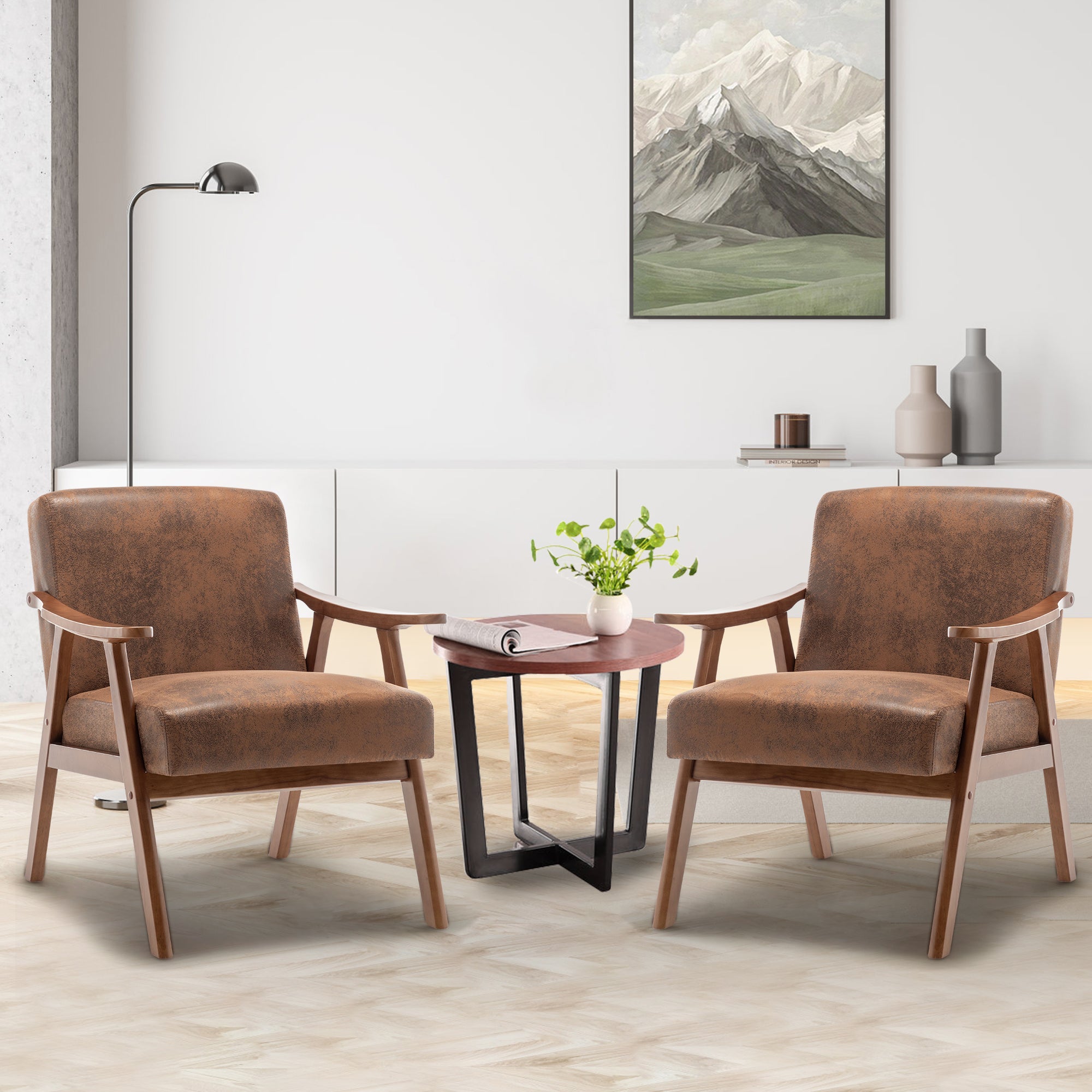 Brown wingback chair back view