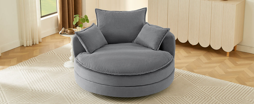 Blue Corduroy 360° Swivel Barrel Accent Chair with Dual-Layer Cushion & 3 Pillows