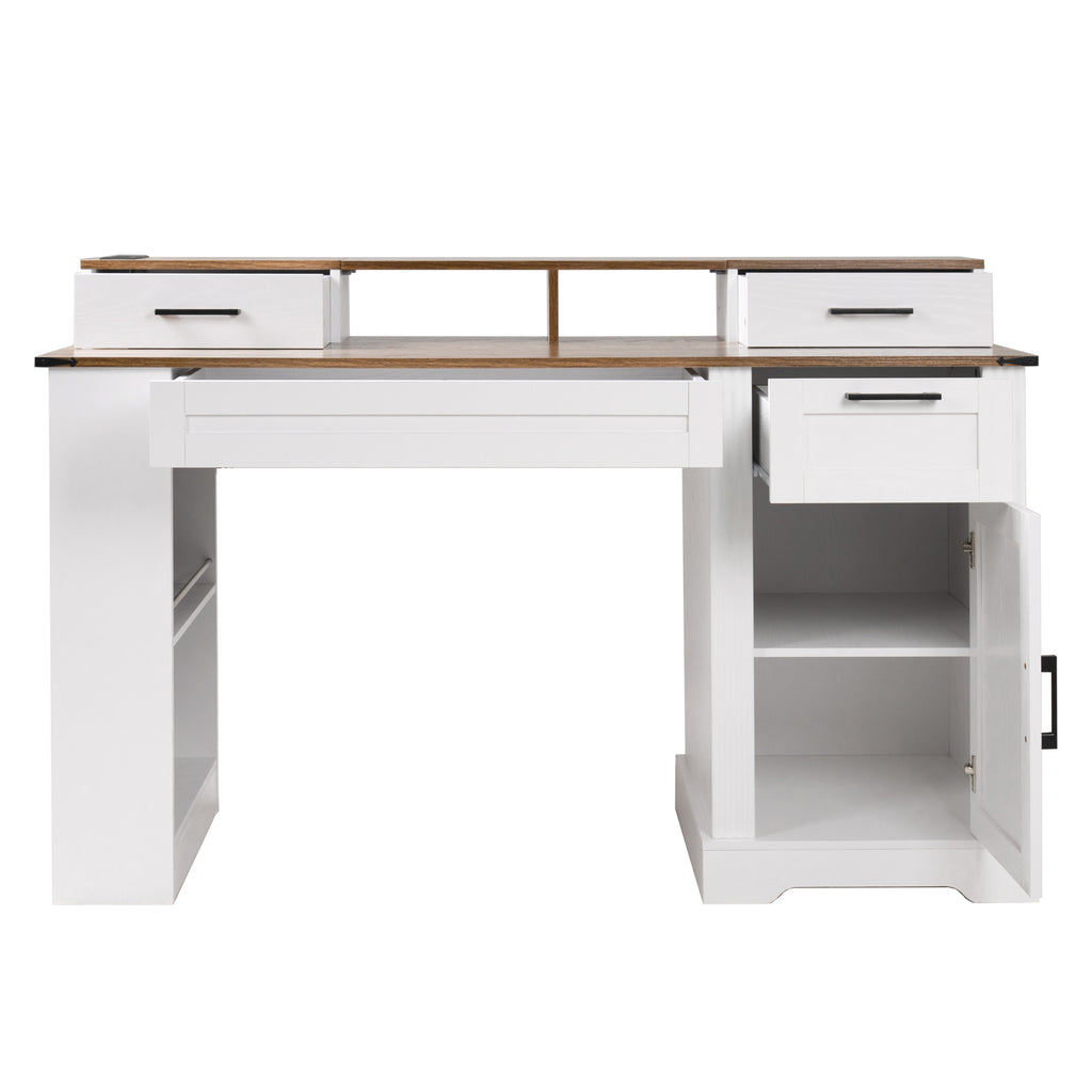 Farmhouse desk charging hub cable management layout