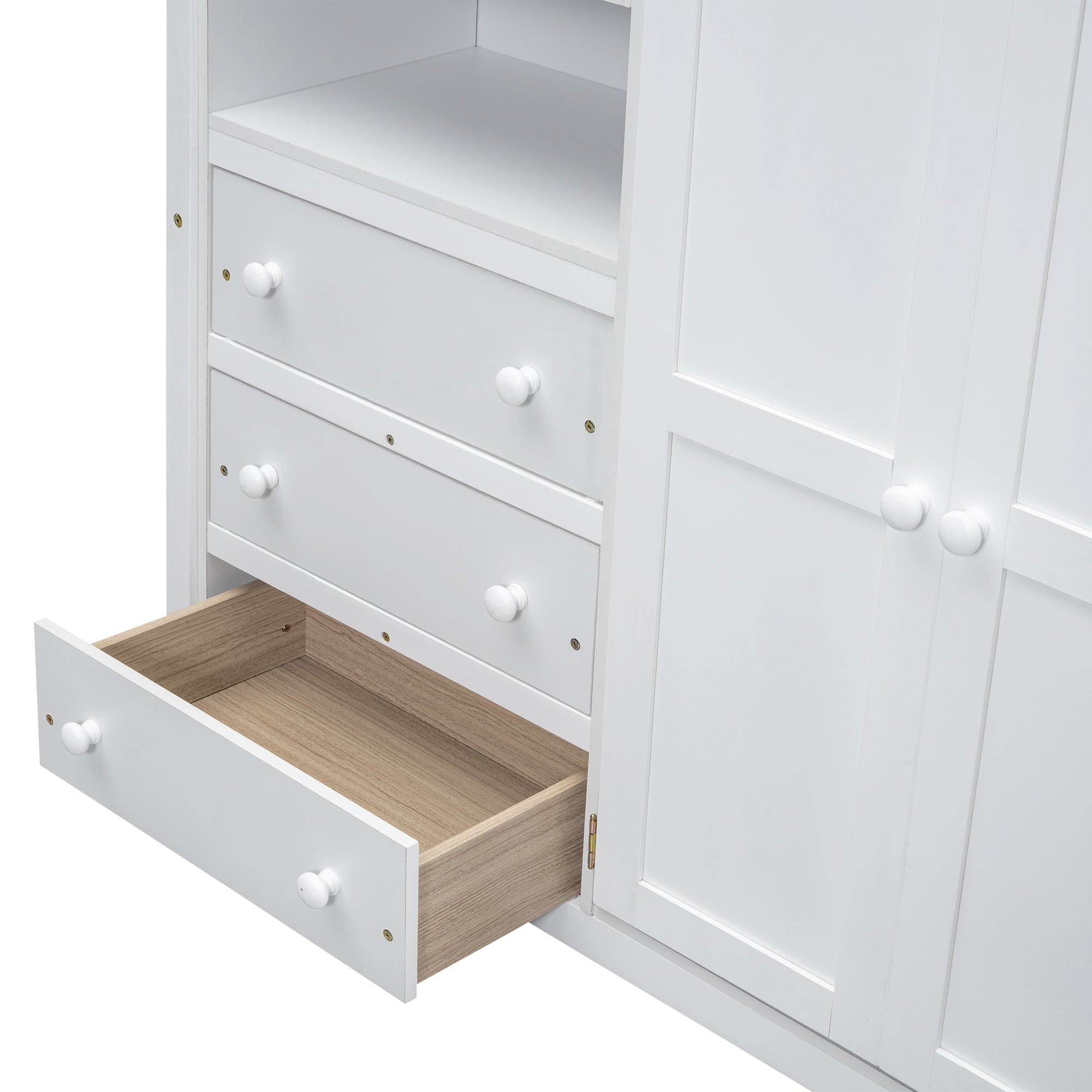Full Size Loft Bed with Wardrobe, Desk & Storage Drawers — Pine Wood