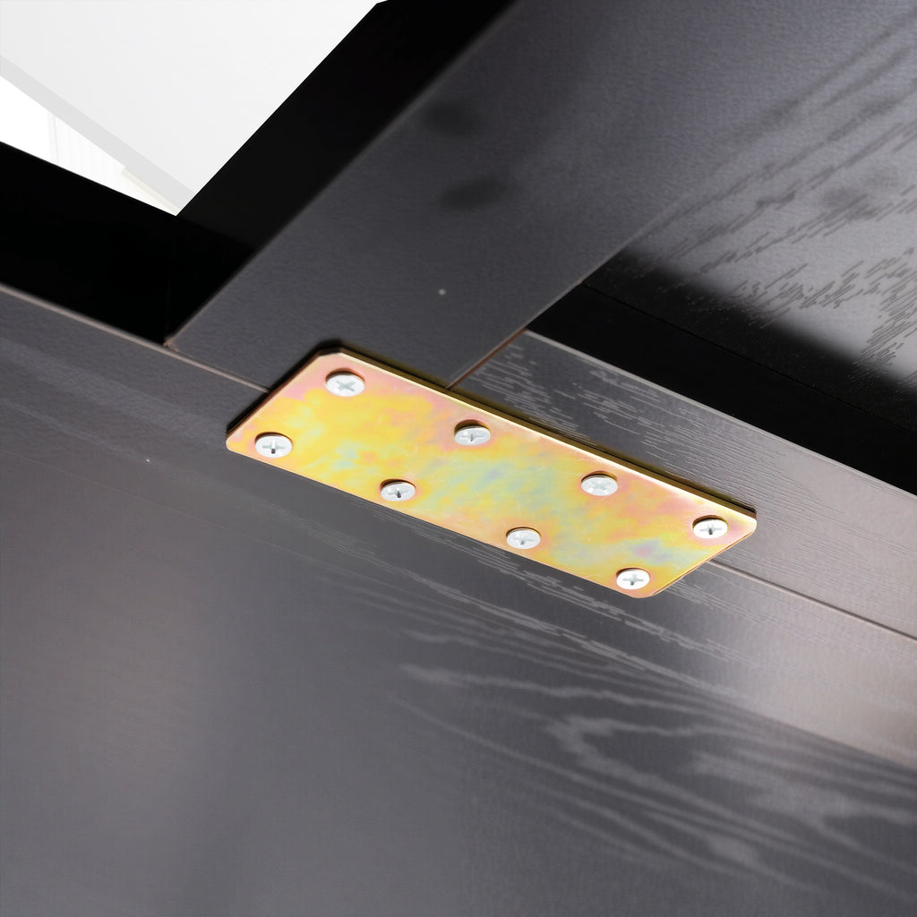 59-inch white L-shaped desk with charging station monitor stand and file drawer — product photo