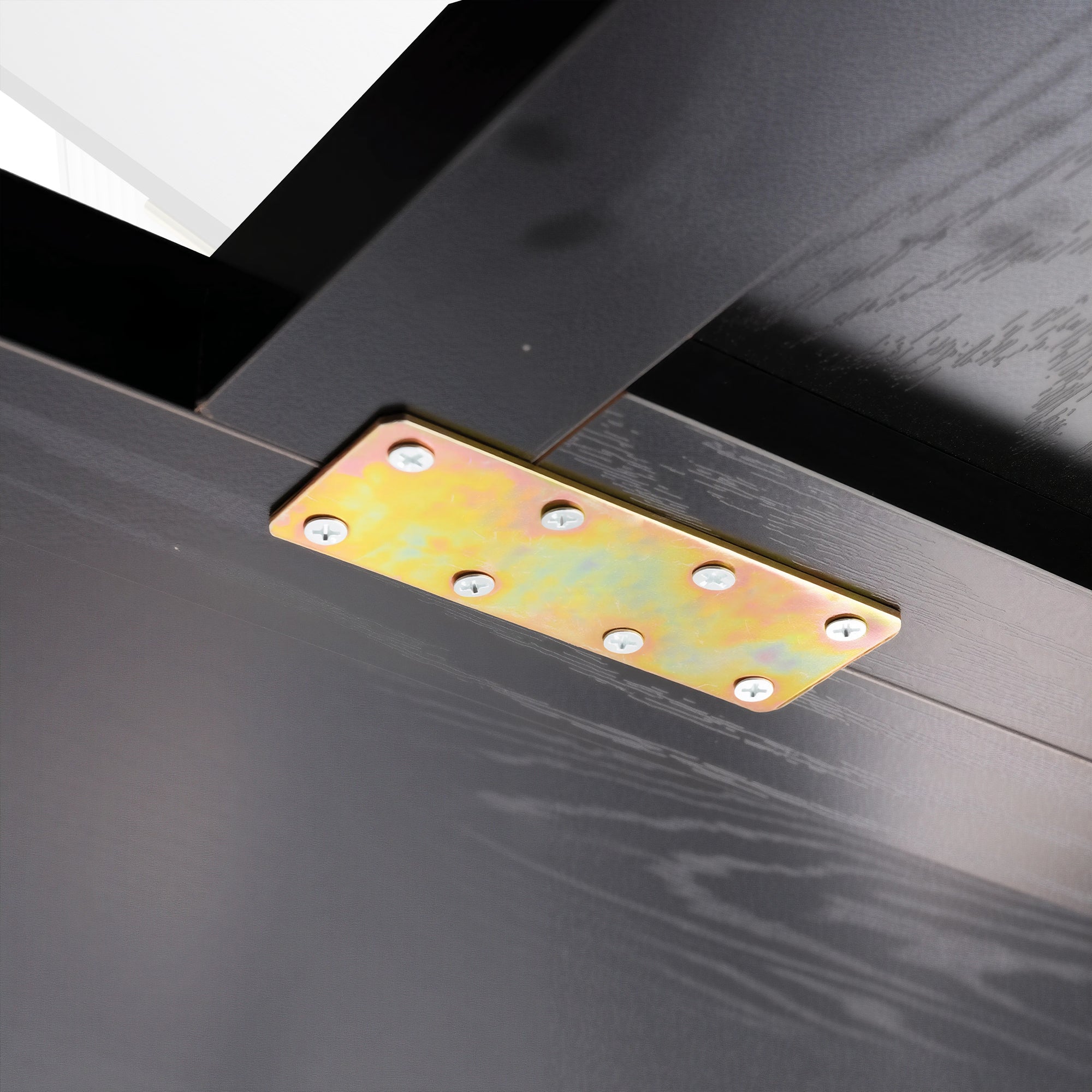 59-inch white L-shaped desk with charging station monitor stand and file drawer — product photo