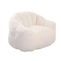 White faux fur bean bag sofa chair with armrests — front view