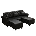 82.6'Upholstered Faux Leather Sofa with Nailhead Trim and Rolled Armrests,Mid-Century Modern Chesterfield Sofa with Button Tufted,Includes 3 Pillows,Black