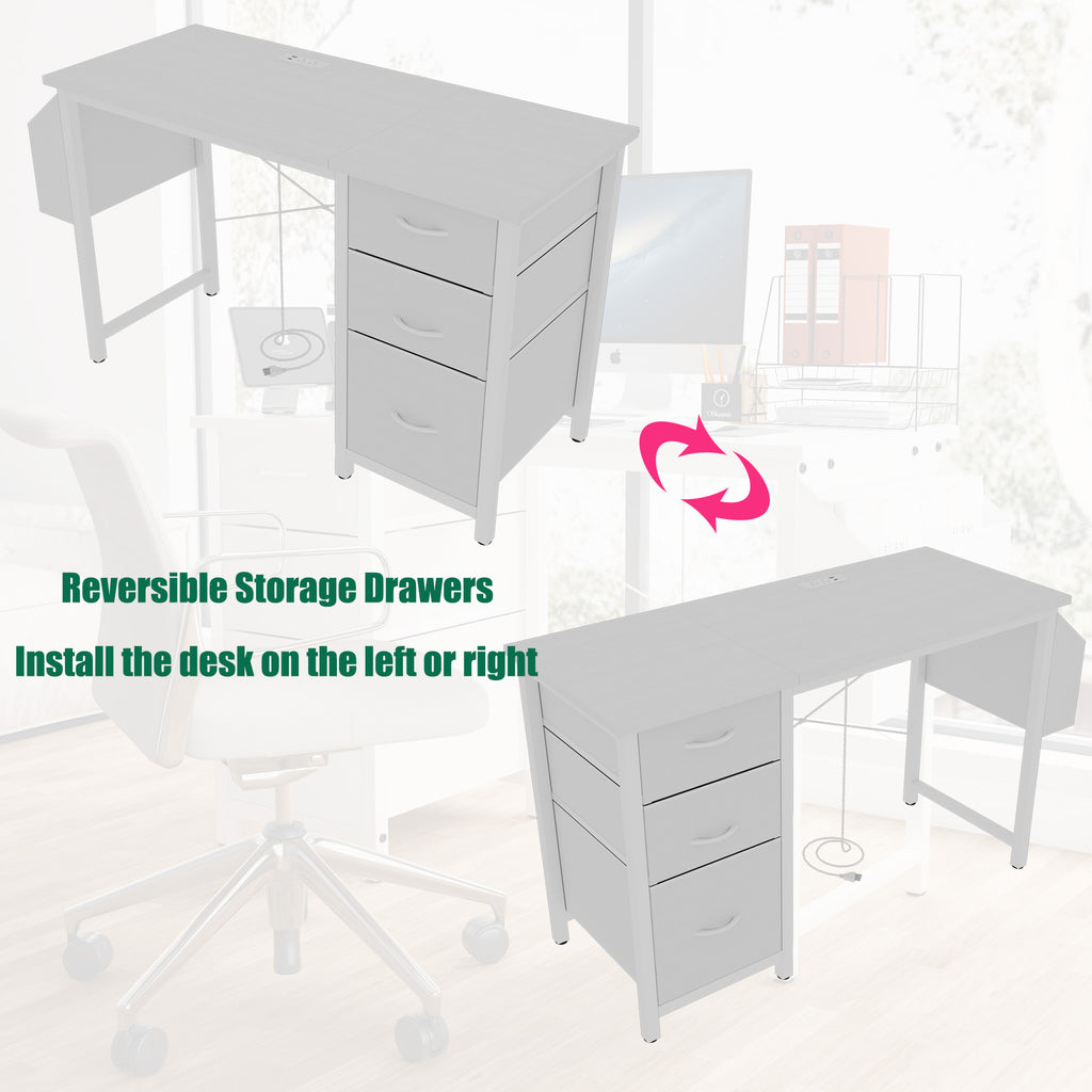 White study desk fabric drawer pull-out storage close-up