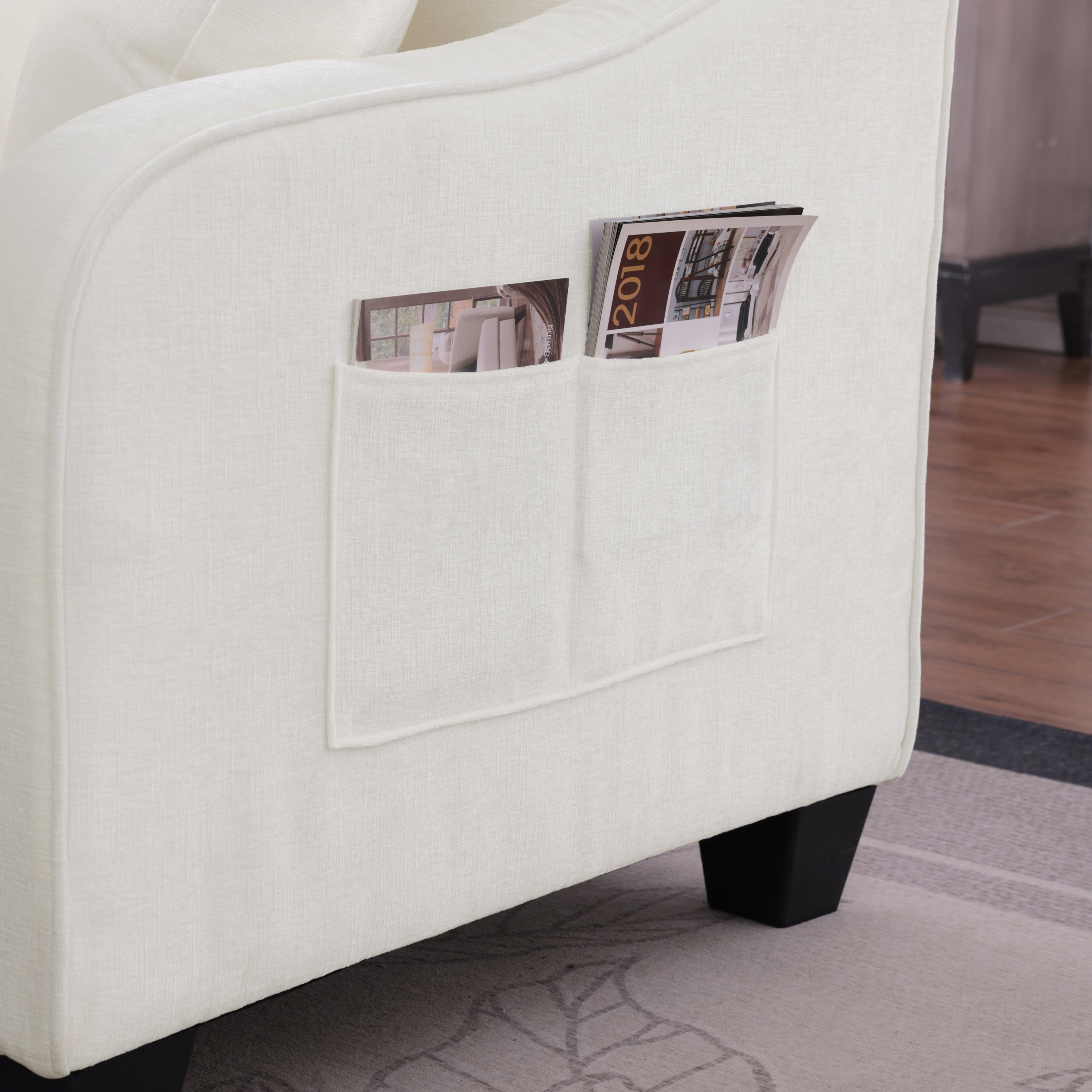 Corduroy 2-Seater Sofa Chaise — Storage Footrest & 2 Pillows, 42.7" Wide