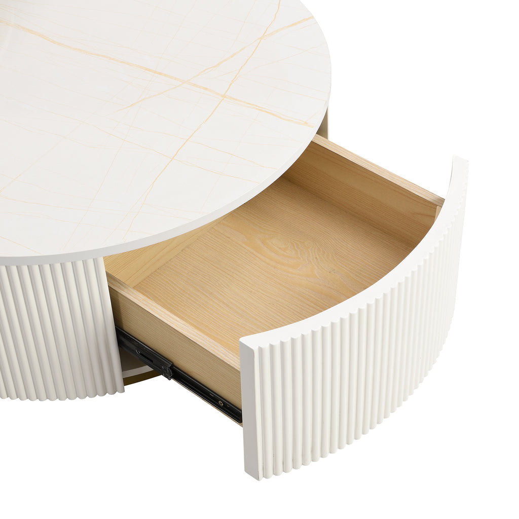 Gold metal base on modern fluted coffee table