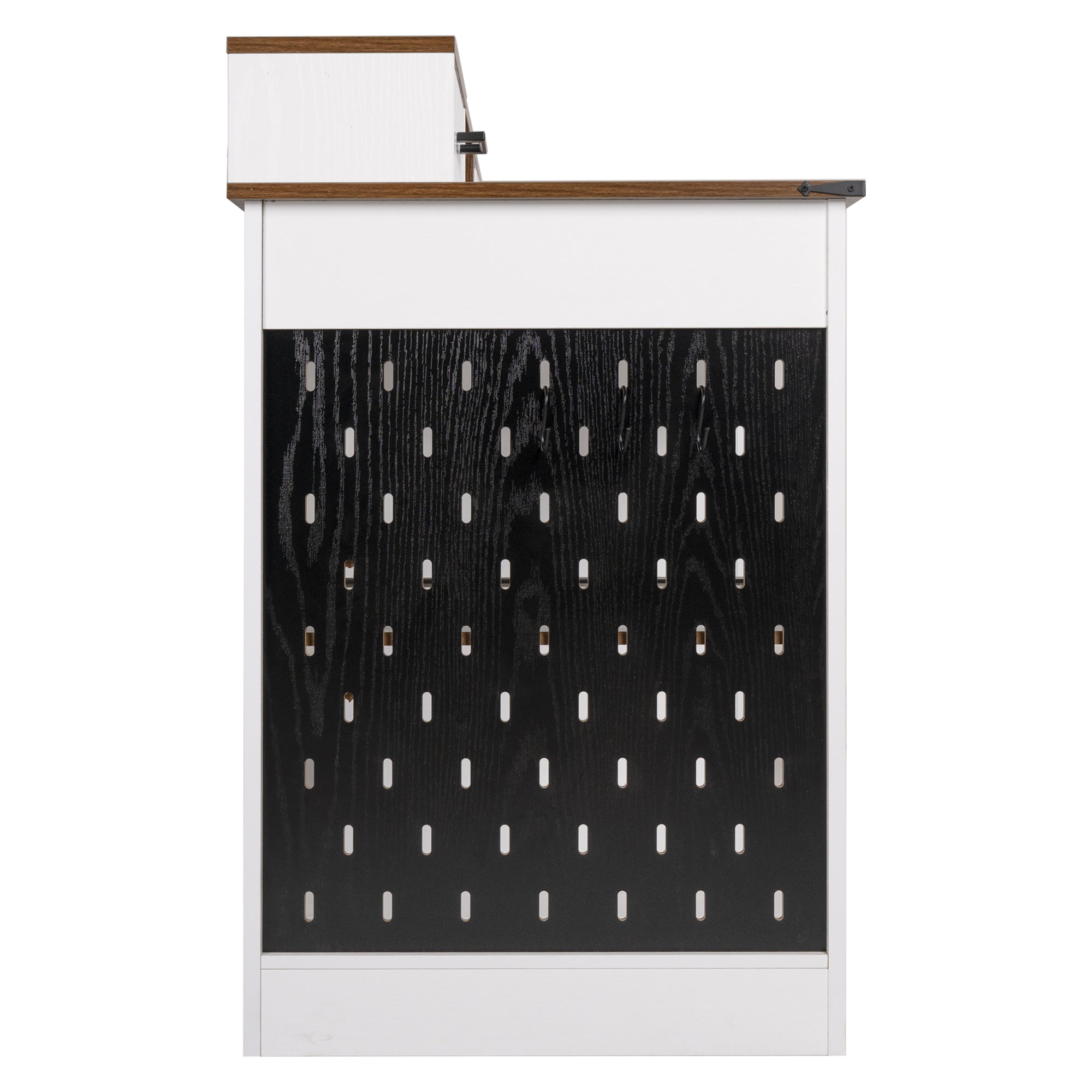 White Farmhouse Office Desk with Barn Door Design, Charging Station & Pegboard — 55-Inch — image 26