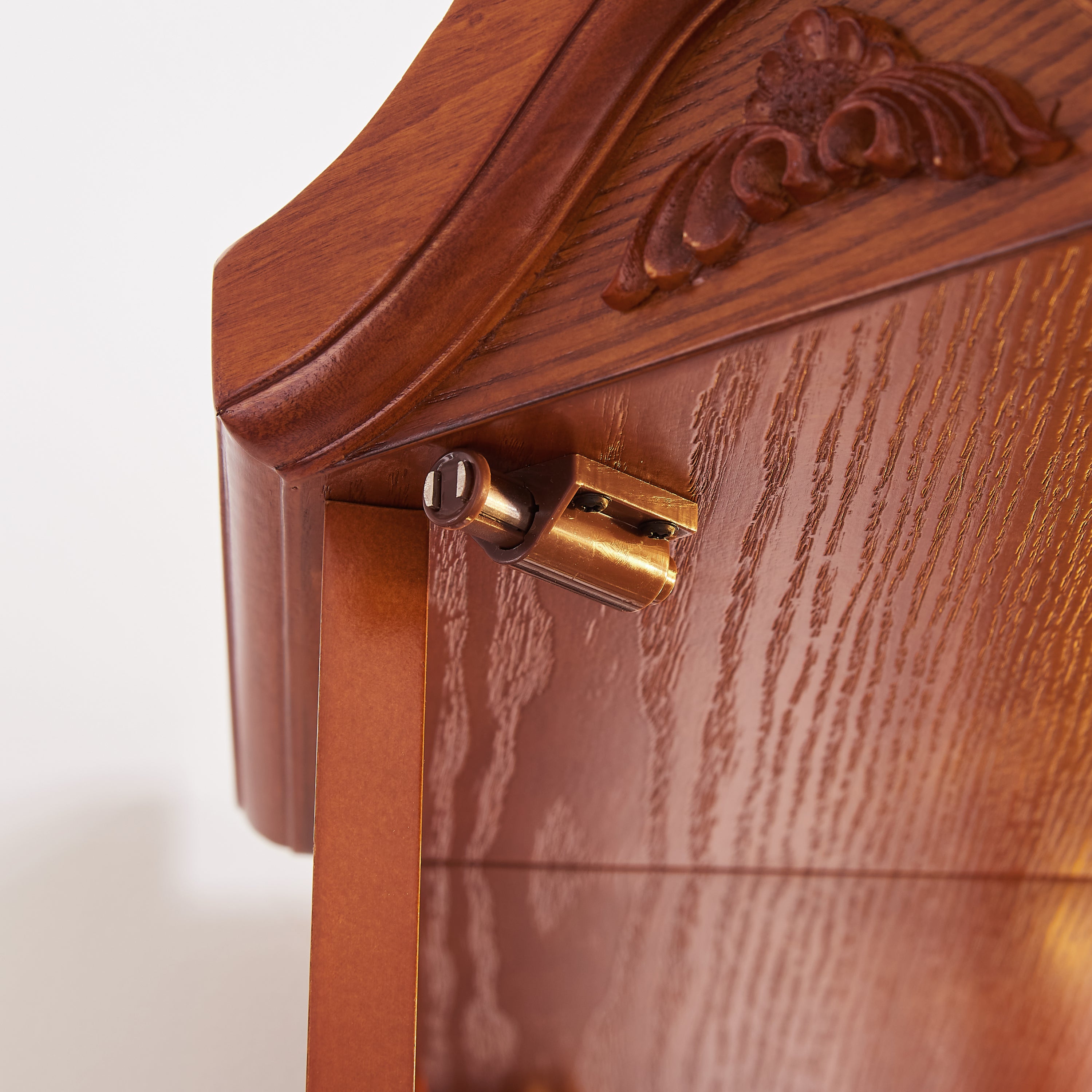 Corner display cabinet acrylic back panel detail