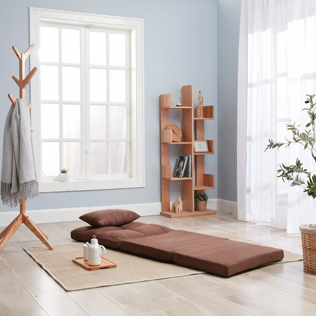 Brown metal frame fold-down floor sofa bed with pillow product photo