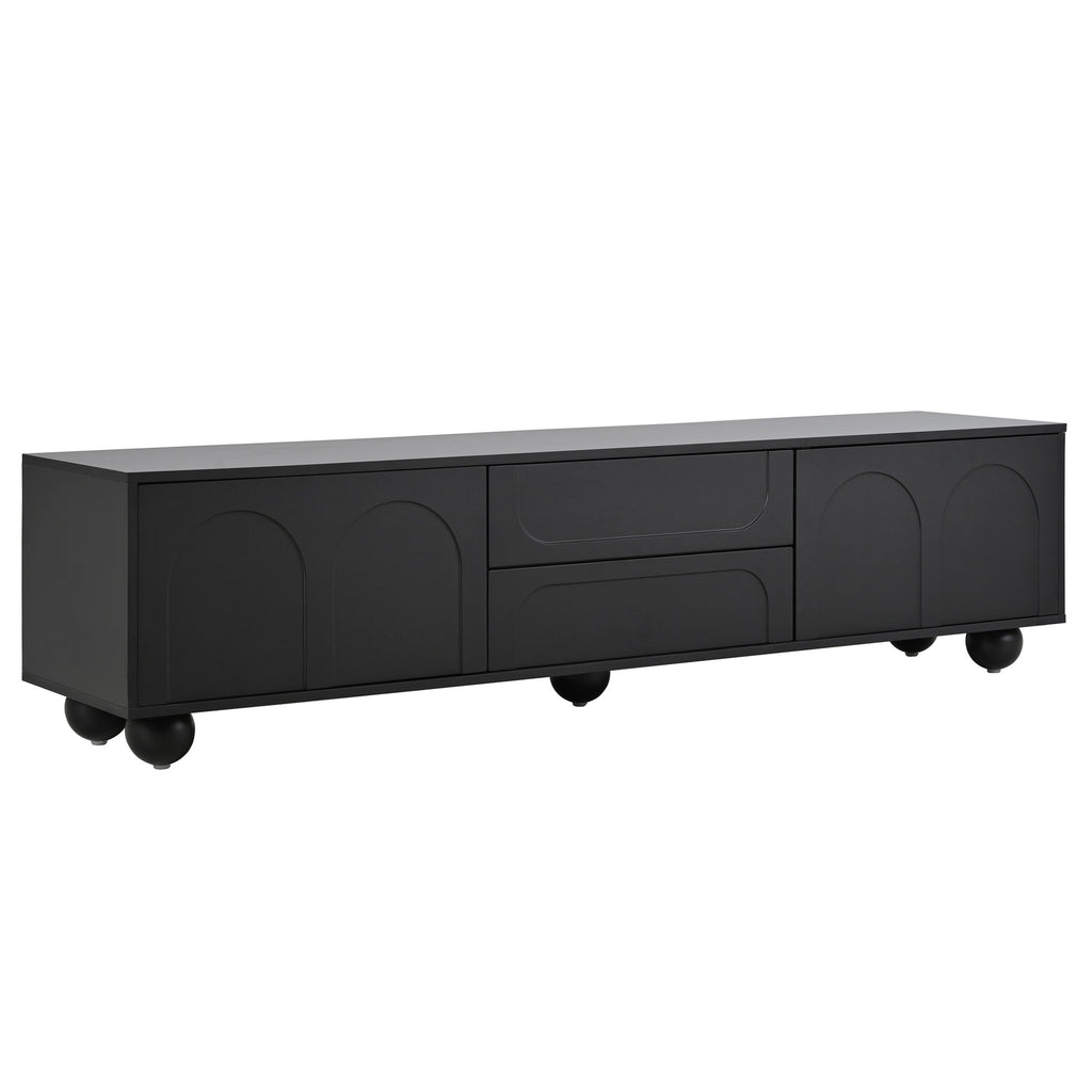 Black TV stand drawer and cabinet storage view