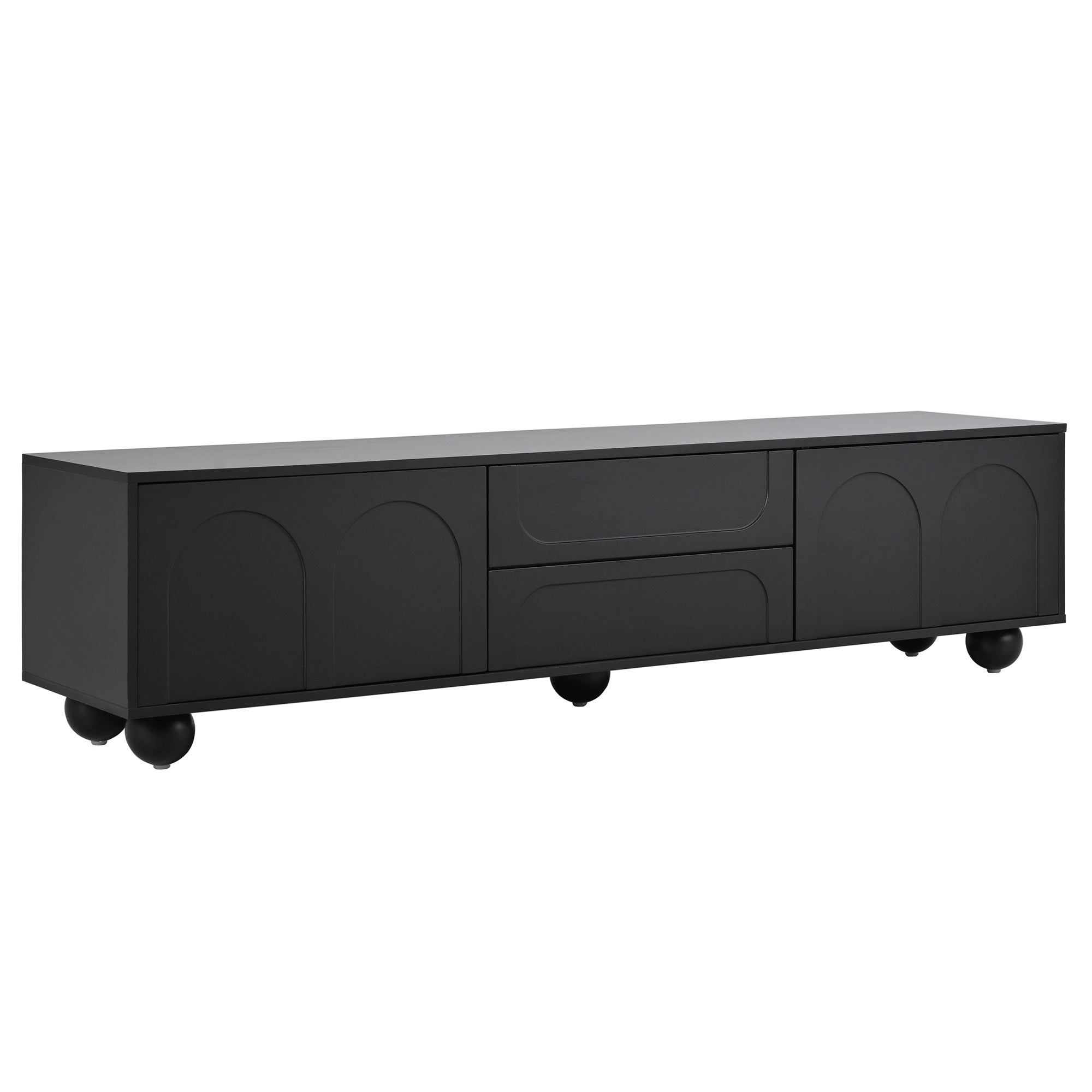 Black TV stand drawer and cabinet storage view