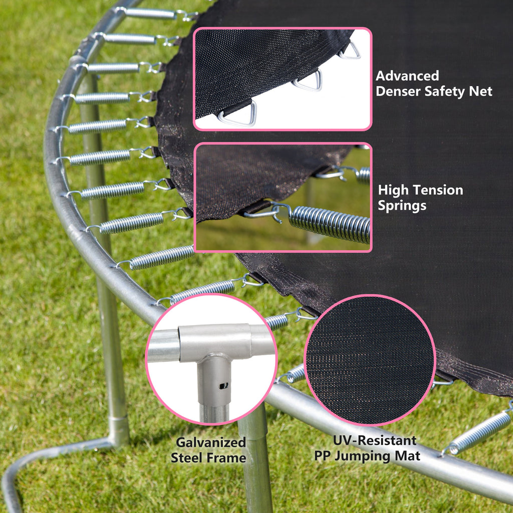 Outdoor trampoline safety enclosure net and foam pole detail
