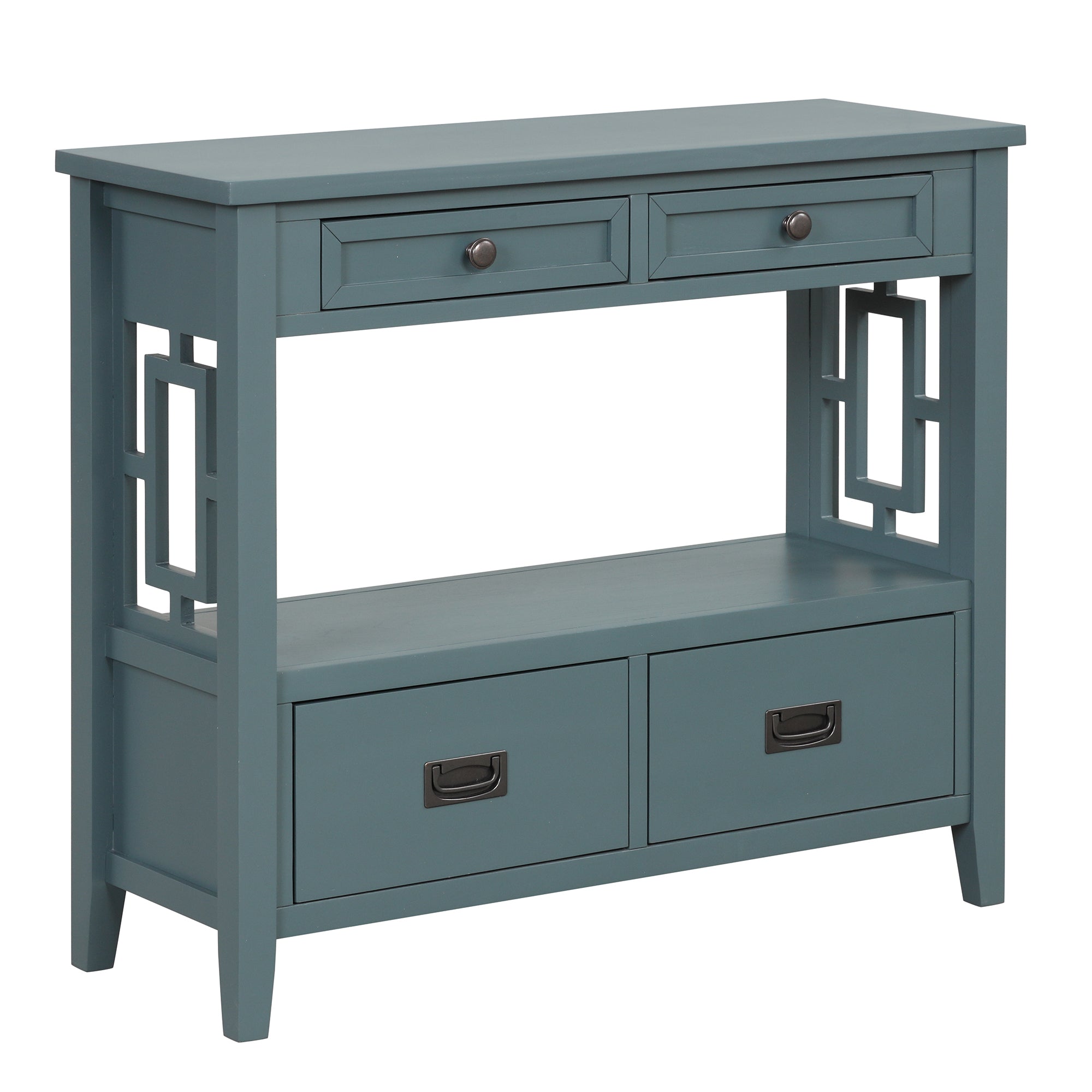 Vintage farmhouse console table painted blue finish