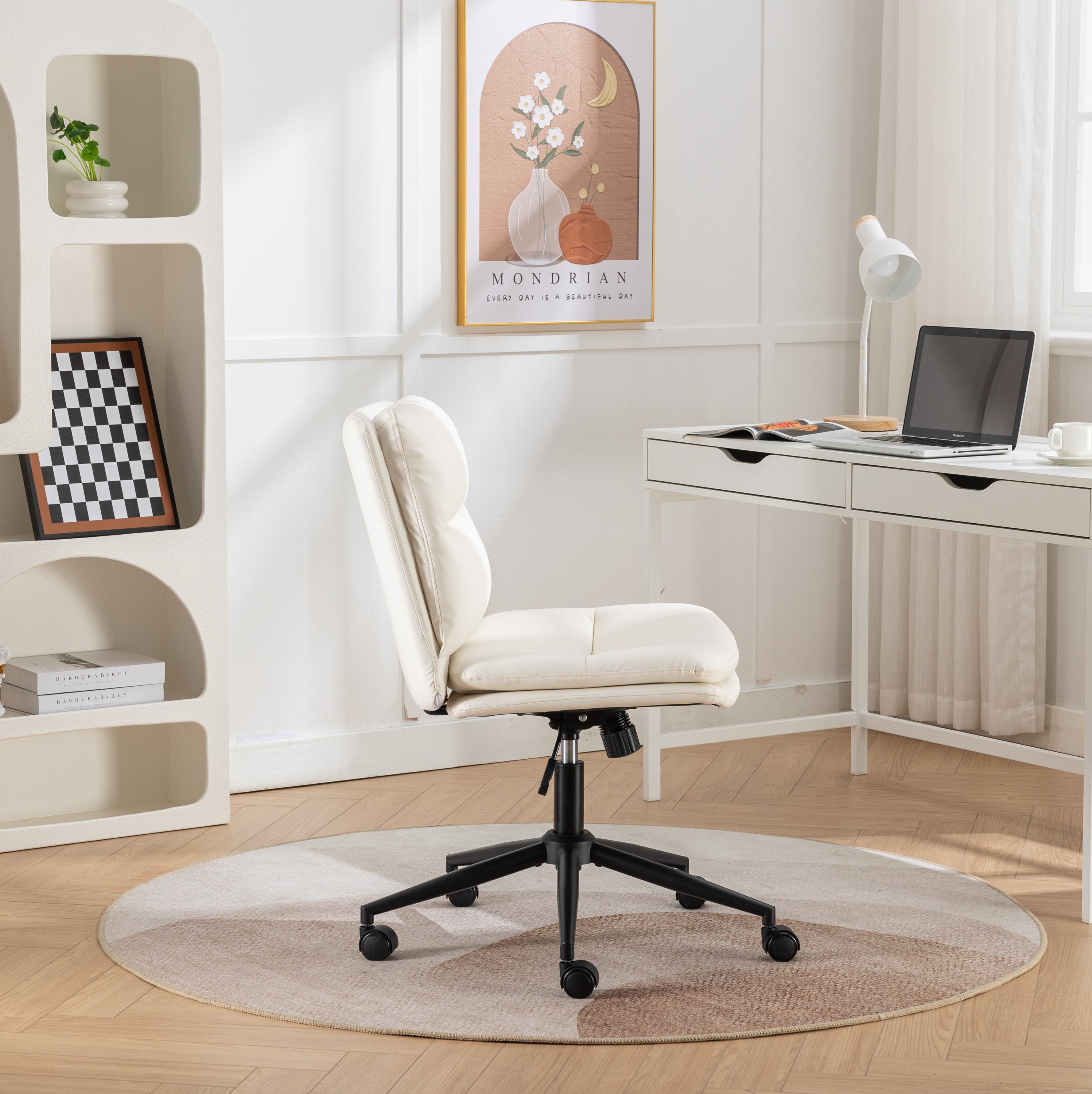 Criss-cross leg swivel chair side profile