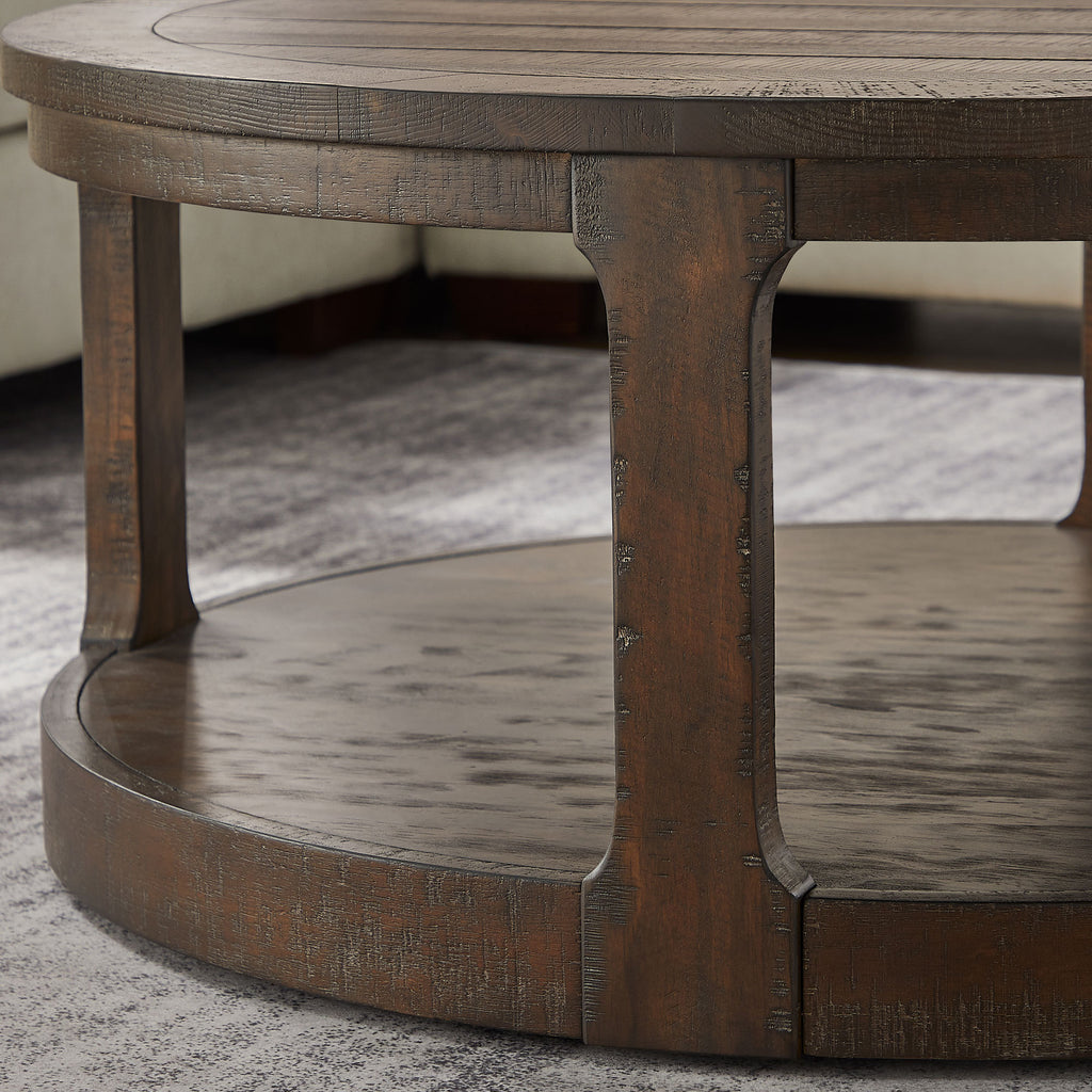 Mid-century round coffee table living room setting