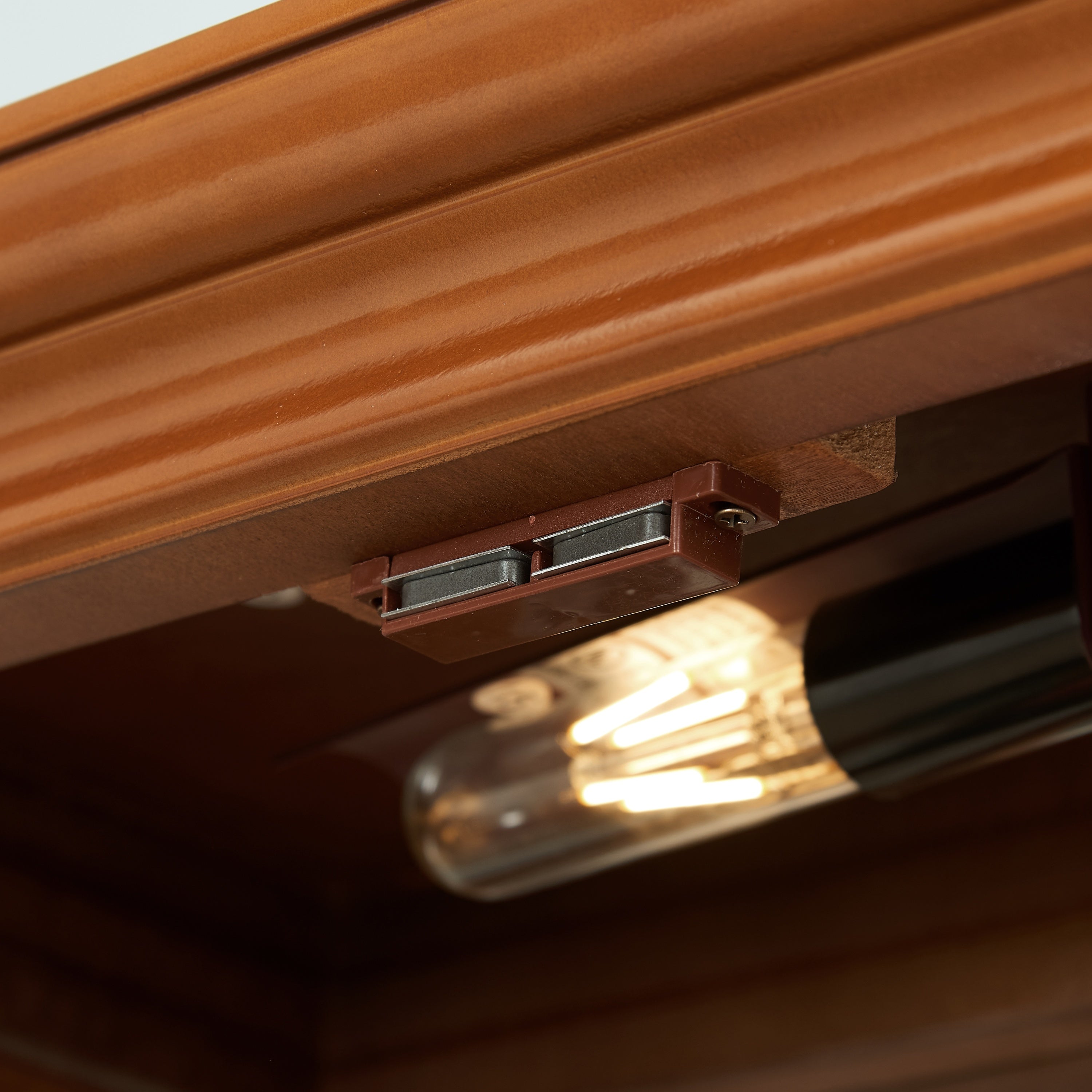 Four-door glass curio cabinet classic walnut wood finish