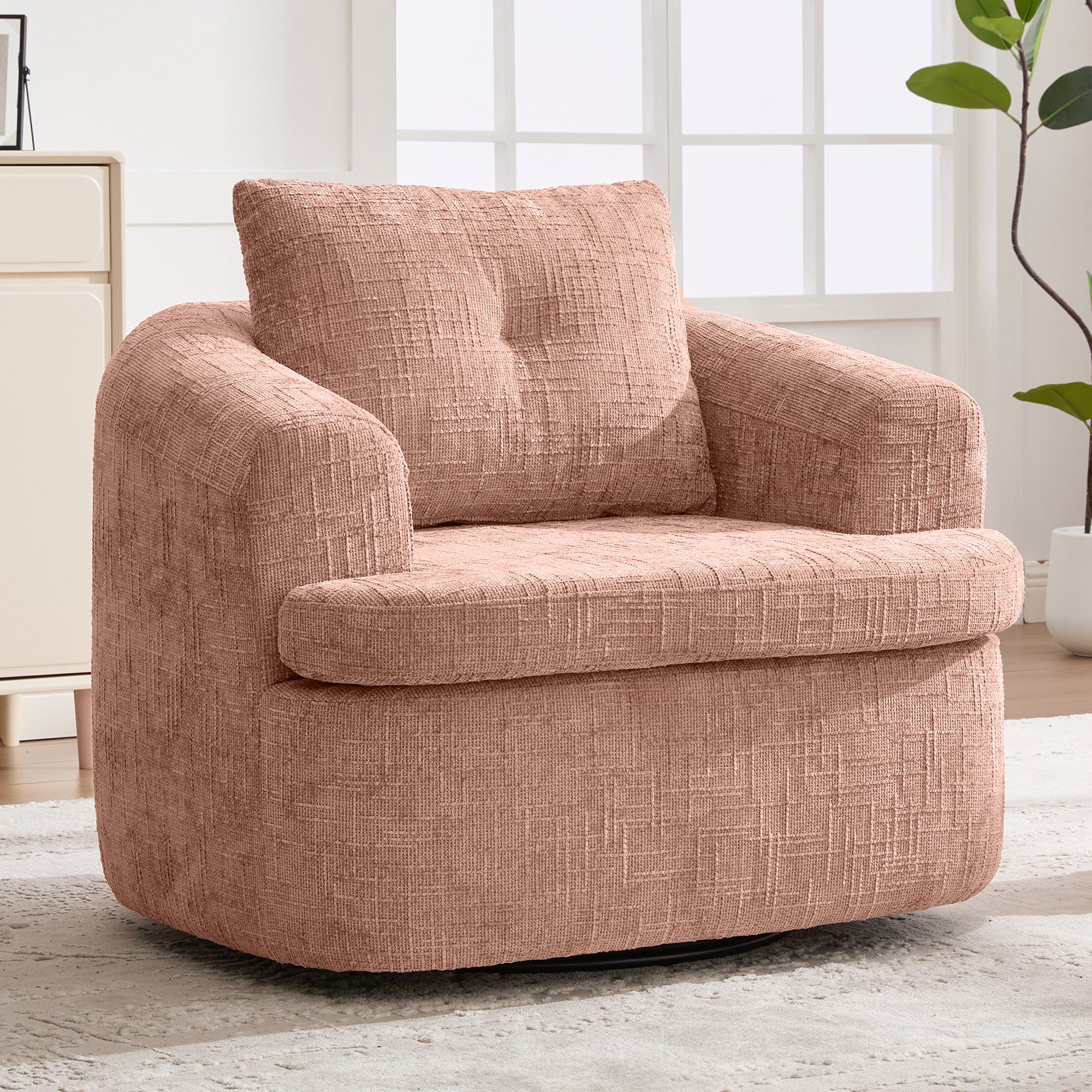 Chenille Swivel Barrel Chair — 360° Dual-Layer Cushion