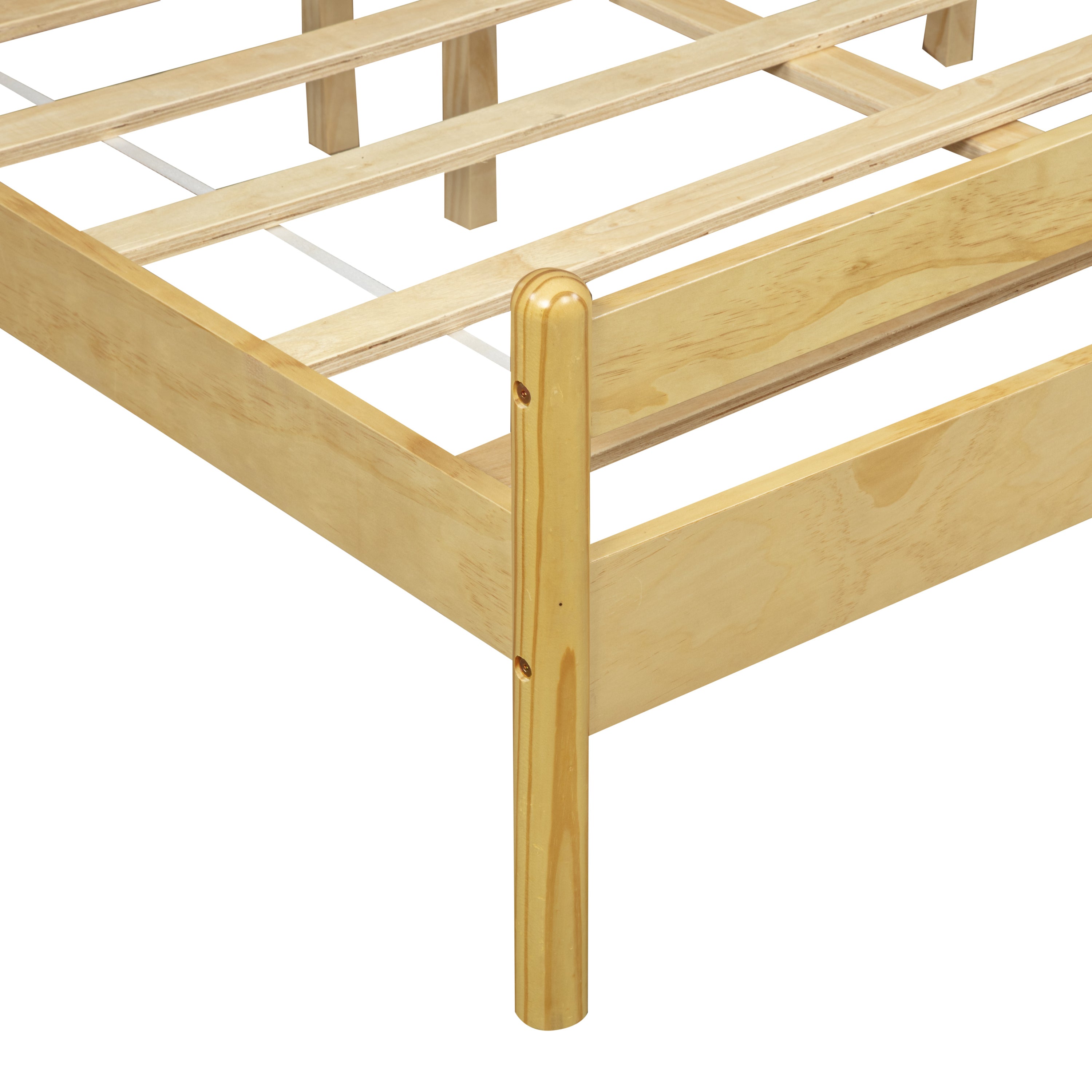 Traditional Style King Size Bed with Headboard and Footboard, Pinewood Bed with Strengthened Bed Frame,Walnut