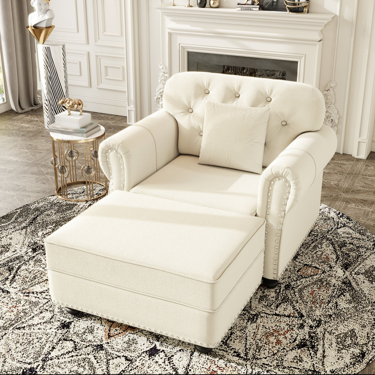 41.3'Upholstered Velvet Sofa with Nailhead Trim and Rolled Armrests,Mid-Century Modern Chesterfield Sofa with Button Tufted,Includes 1 Pillows,Brown