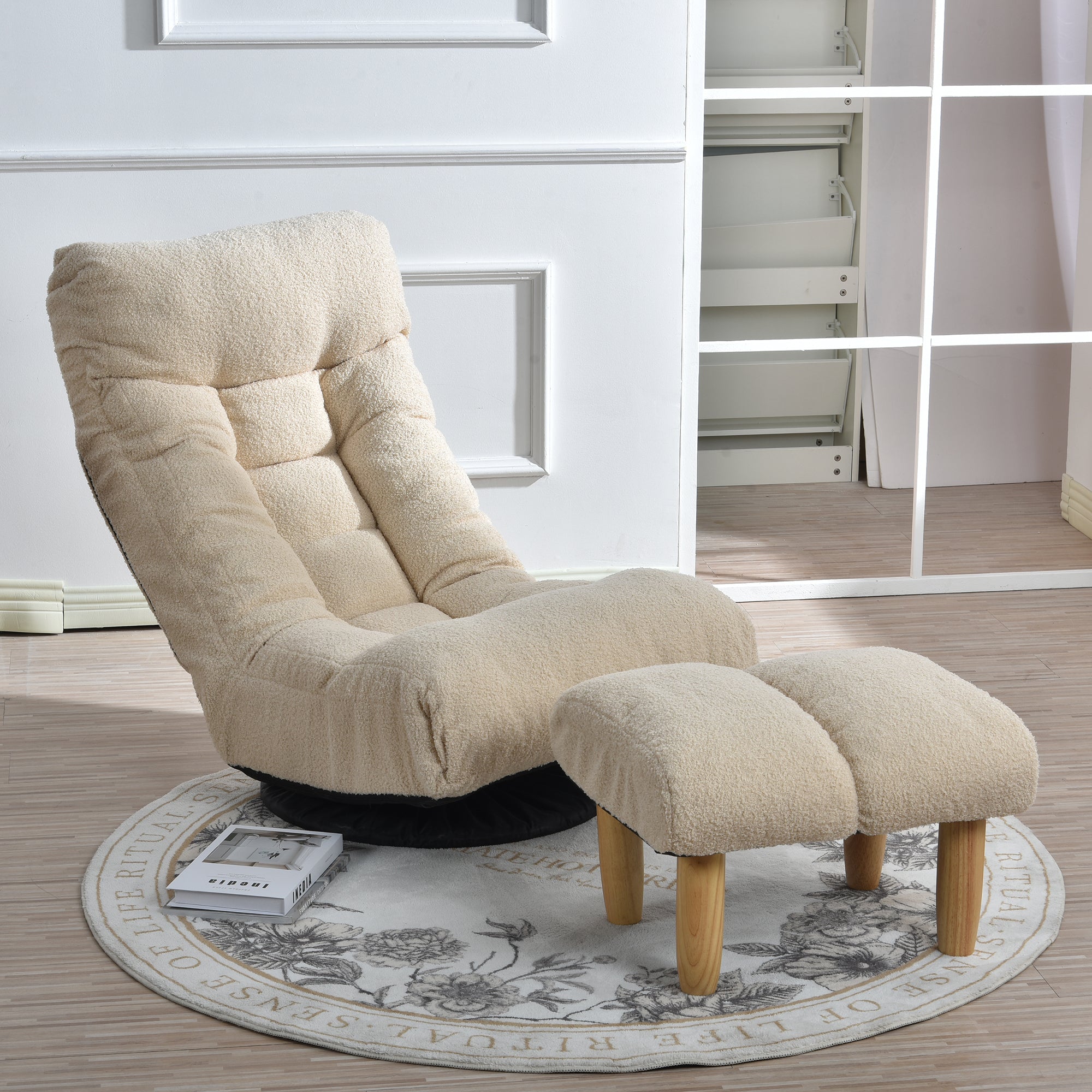 White cotton upholstery close-up on reclining chair