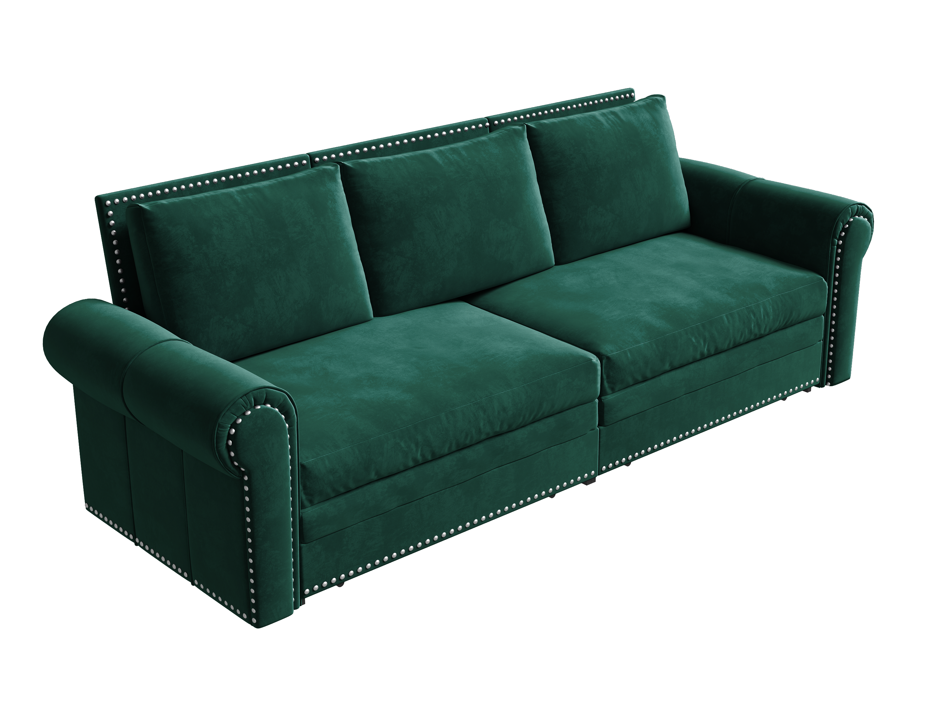 Green pull-out sofa bed in bedroom or guest room
