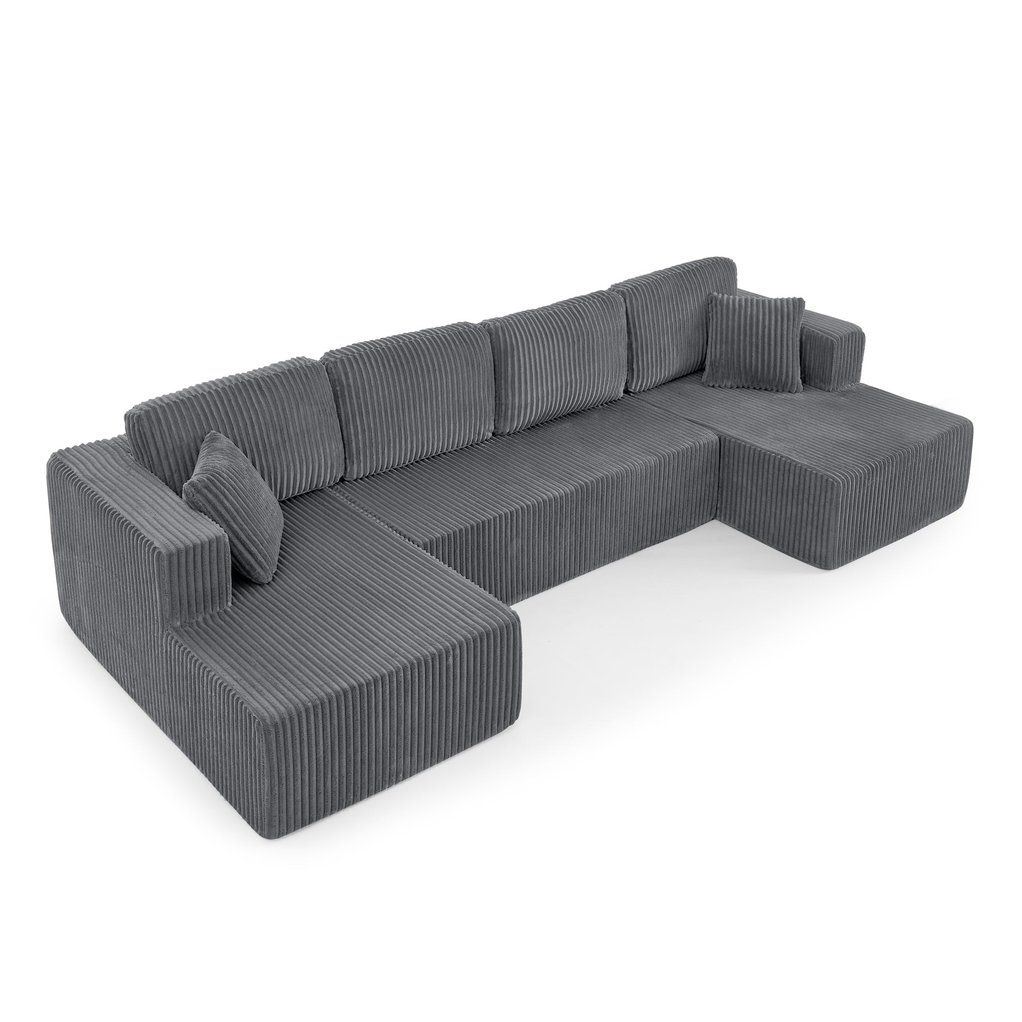 Grey U-shape sectional sofa in apartment or bedroom setting
