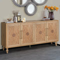 Natural wood carved flower door storage cabinet — front view